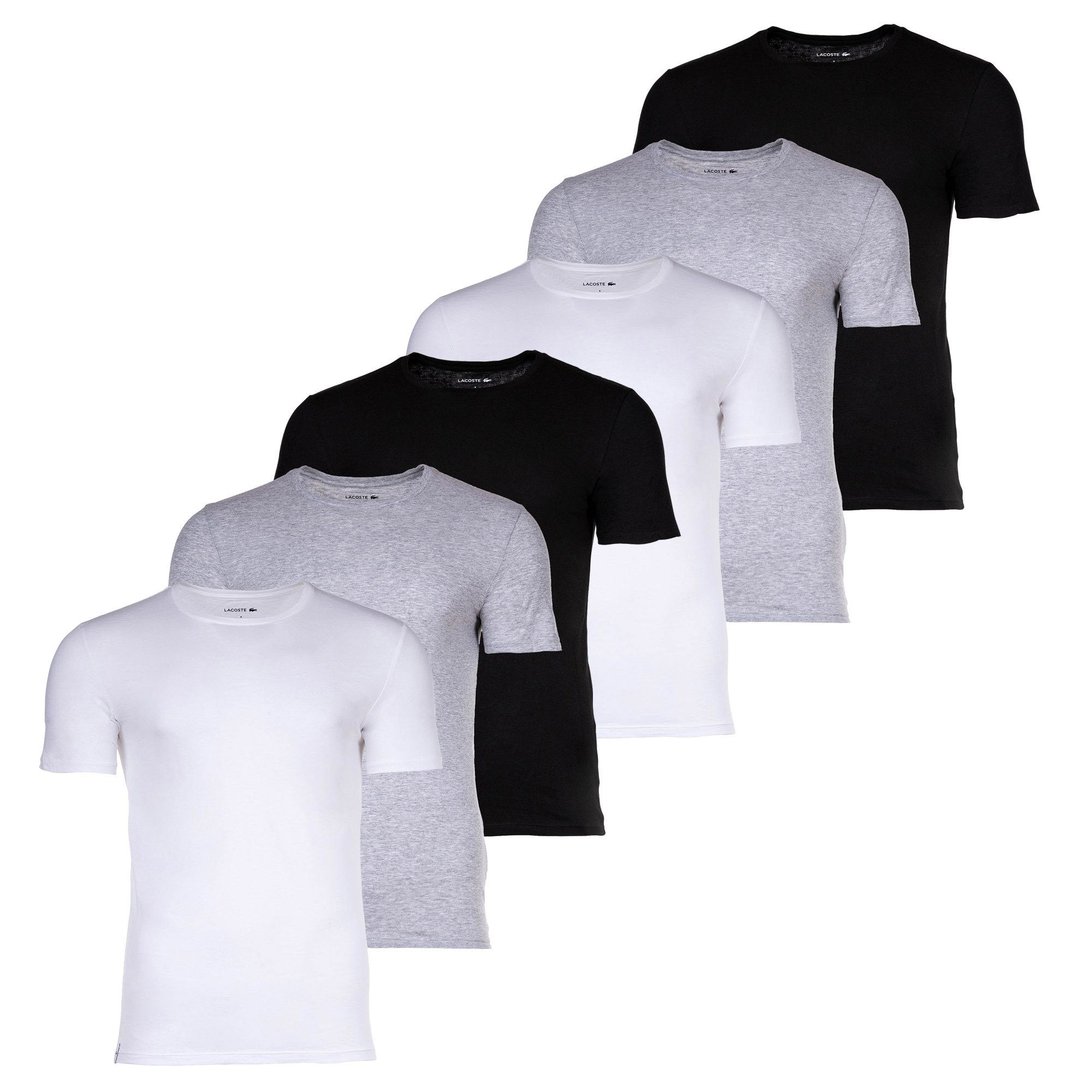 Lacoste T-Shirt Herren T-Shirts, 6er Pack - Essentials, Rundhals Weiß/Grau/Schwarz