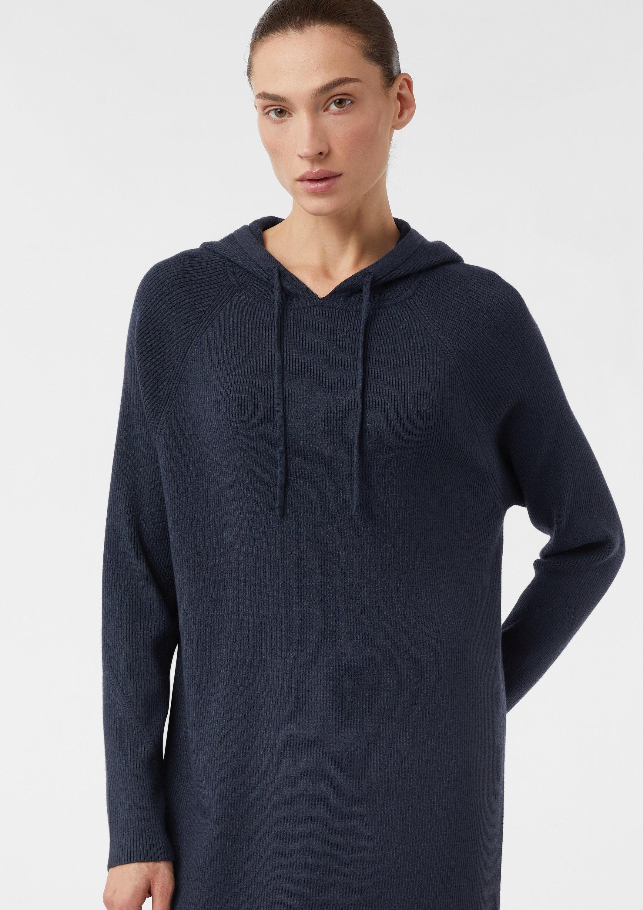 comma Midikleid Kleid Strickkleid mit Kapuze und Raglanärmeln