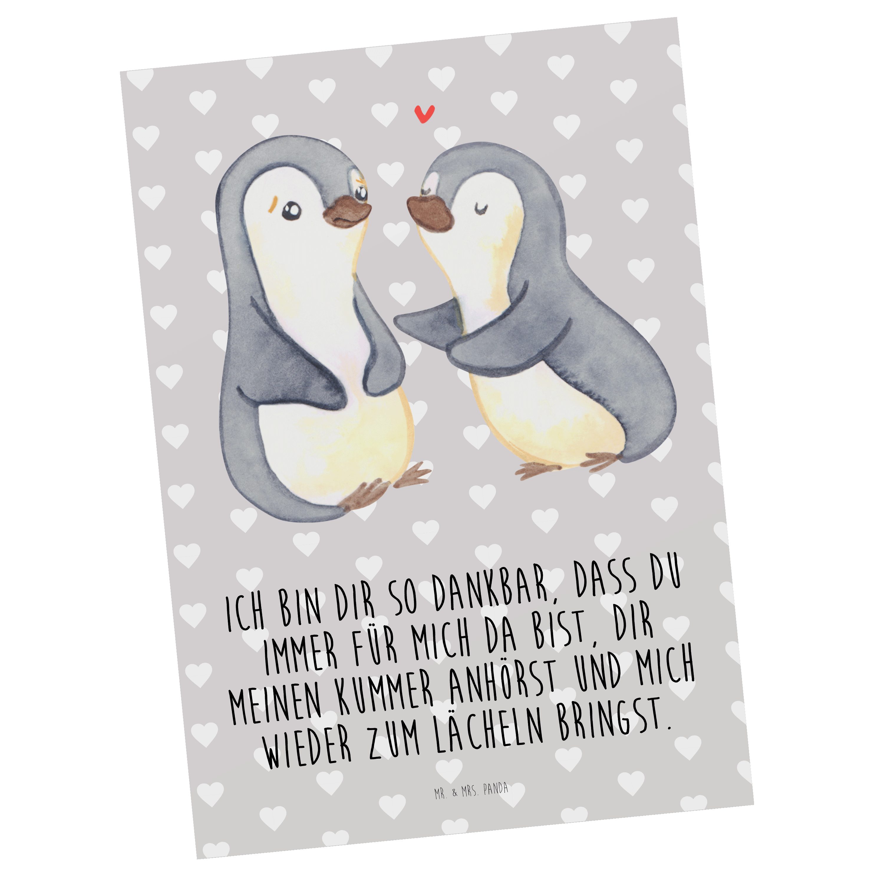 Mr. & Mrs. Panda Postkarte Pinguine trösten - Grau Pastell - Geschenk, Ansichtskarte, Ehefrau, G