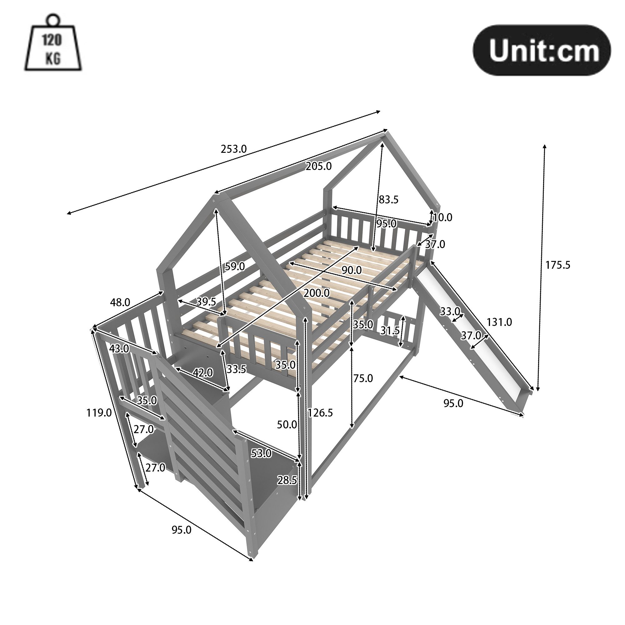Ulife Etagenbett mit Stauraumtreppe und Rutsche, günstig online kaufen