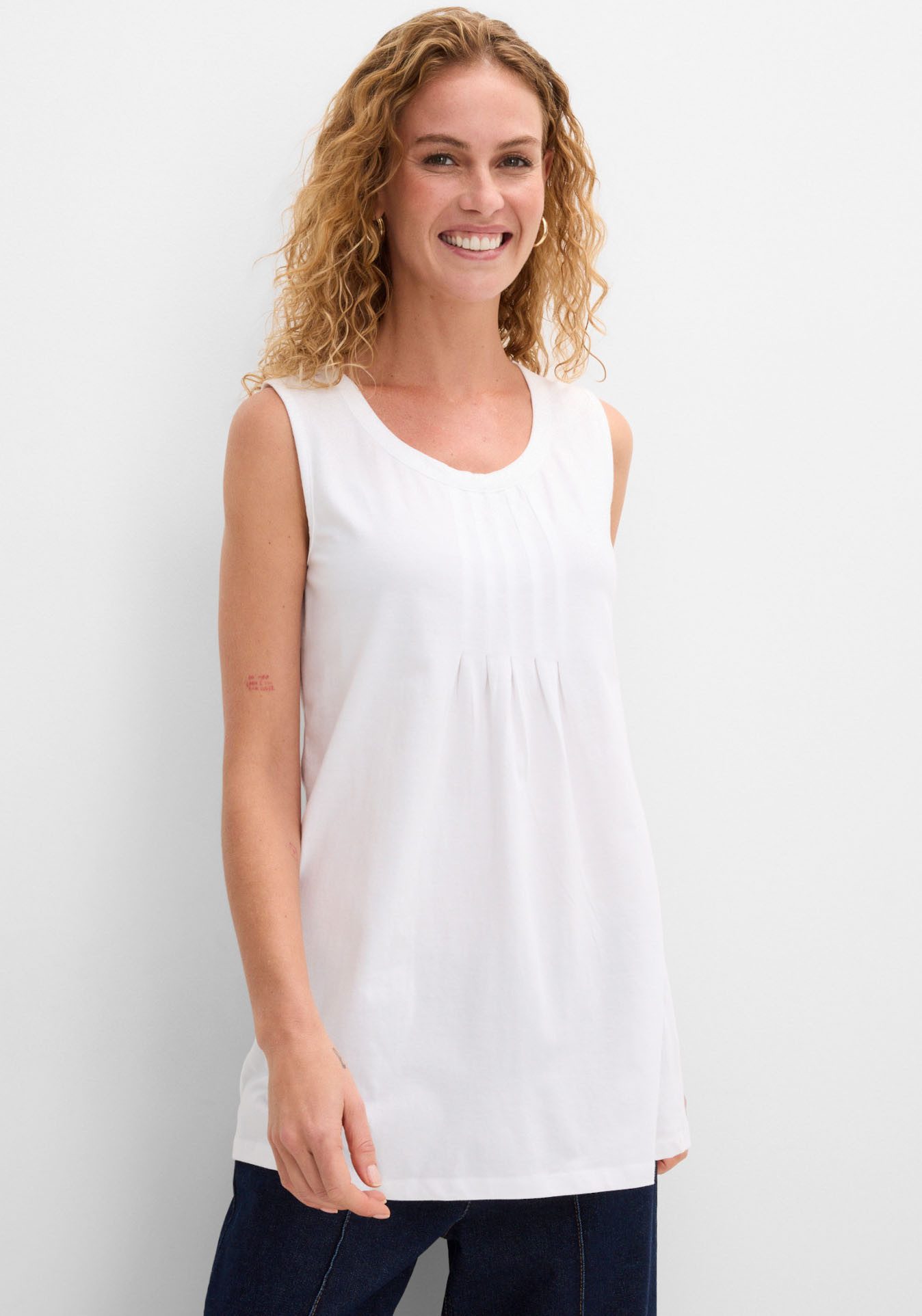 bonprix Longtop mit elegantem Faltendetail, lockere Passform, reine Baumwolle
