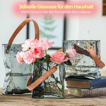 MAGICSHE Dekovase Glas Taschenvase für Blumen klare Glasvasen mit Griffen