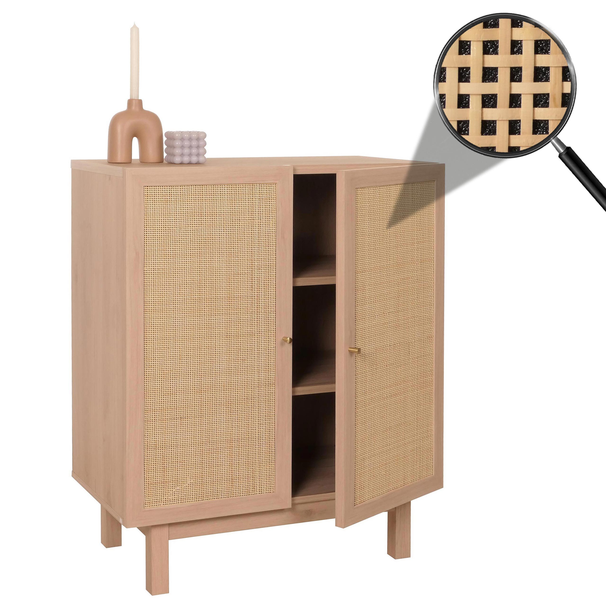 MCW Highboard MCW-M51, Türen mit handgefertigtem natürlichen Kubu Rattan