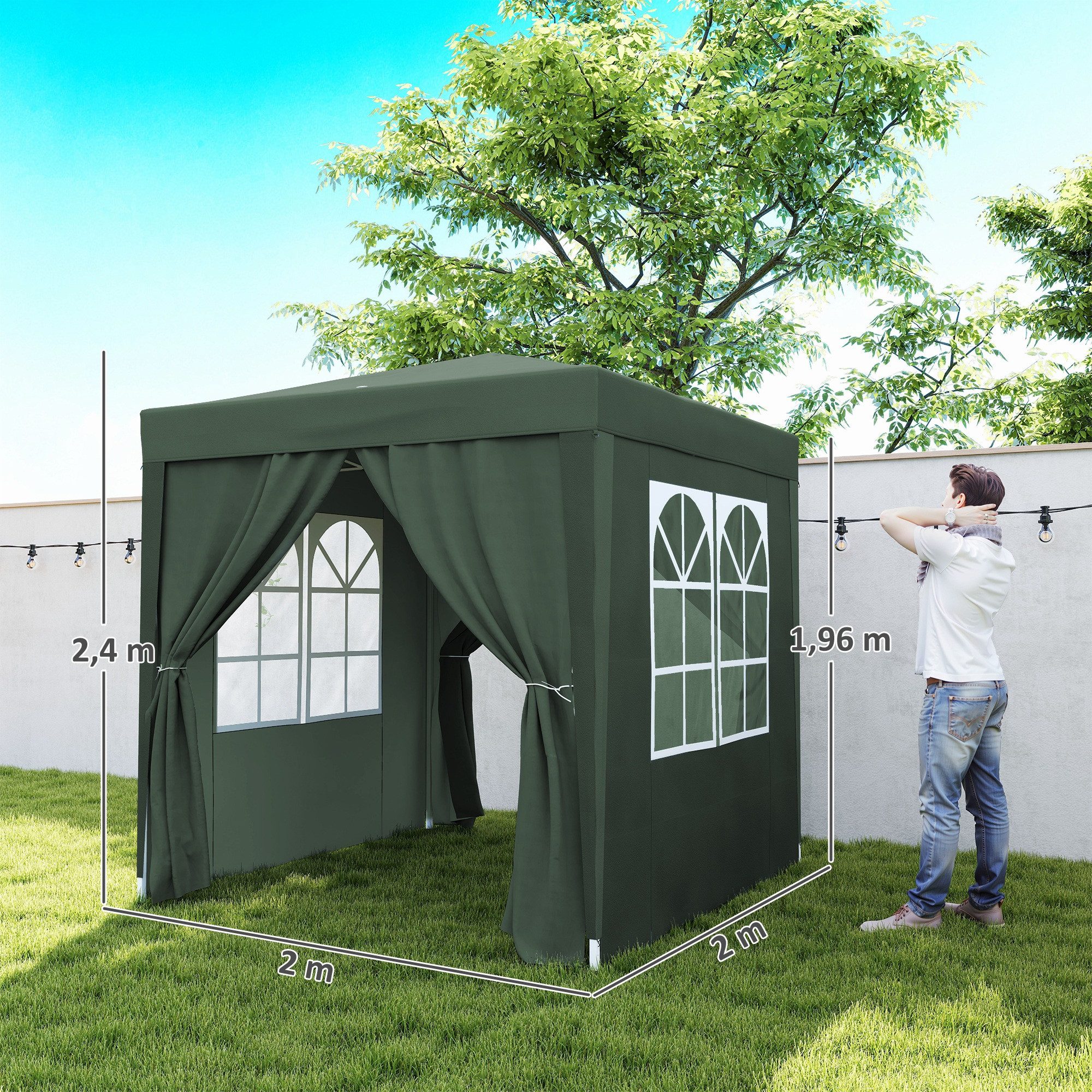 Outsunny Faltpavillon Pavillon mit 4 Seitenwänden, Fenster, Festzelt mit UV-Schutz, mit 4 Seitenteilen, (Gartenzelt, Festzelt), für Garten, Balkon, Dunkelgrün