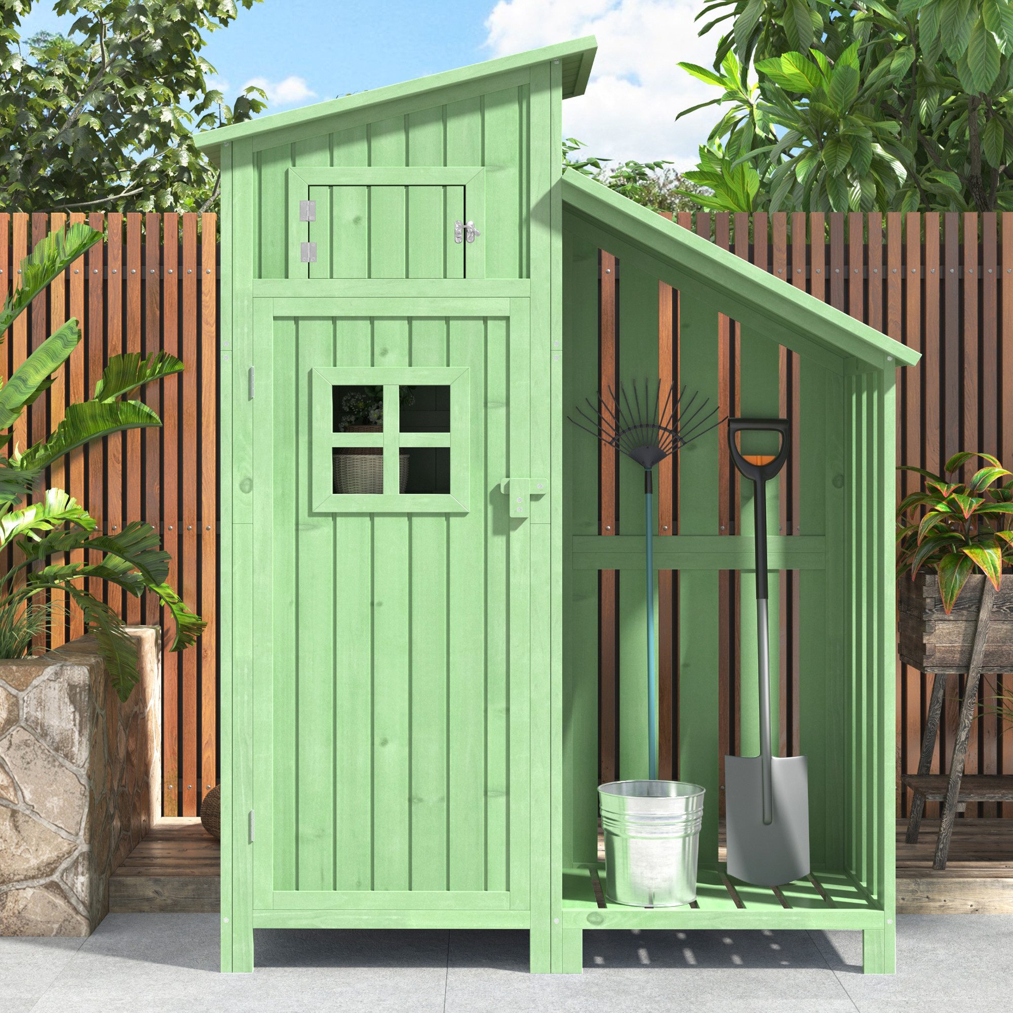 CHICFURN Gerätehaus Gartenschrank aus Holz, Geräteschrank mit Stauraum, BxT: 124,50x46,00 cm, (Packung, 1 St), 124×46×174 cm, Grün