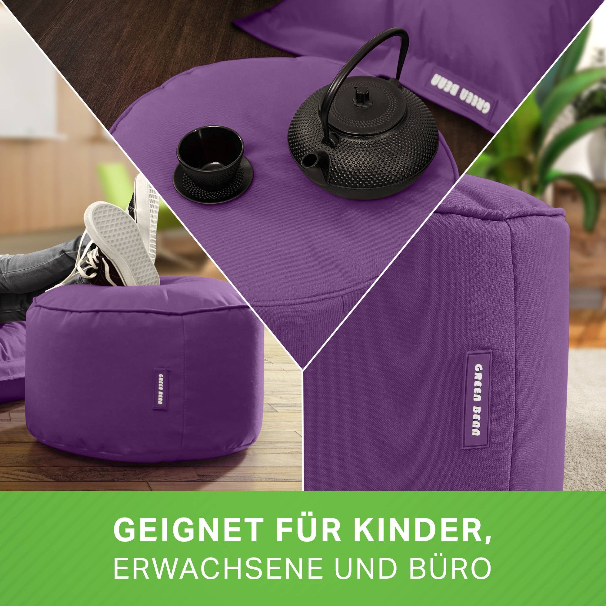 Green Bean Pouf Sitzsack-Hocker Pouf Stay 45x25cm (Sitzsack-Hocker 45x25cm mit EPS-Perlen Füllung -, Fußhocker Fußkissen Sitz-Pouf für Sitzsäcke), die ideale Er – Bild 2 von 5