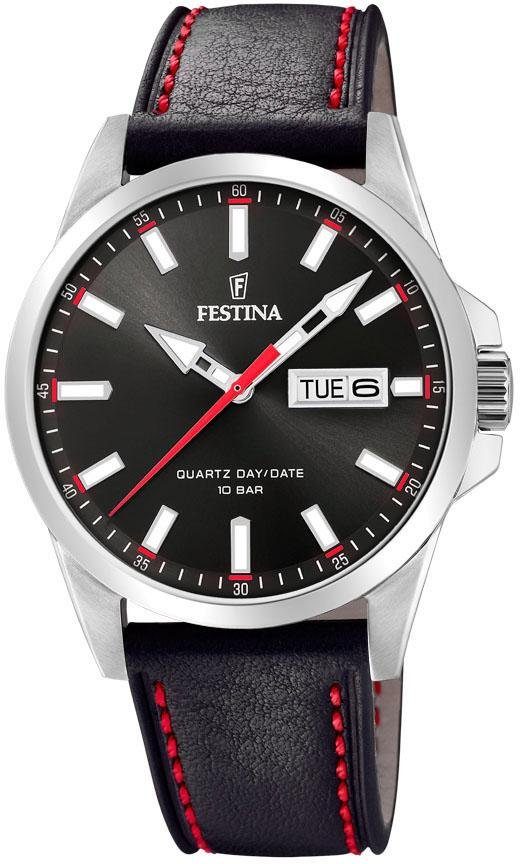 Festina Quarzuhr F20358/4, Armbanduhr, Herrenuhr, Damenuhr, Lederarmband, Datum