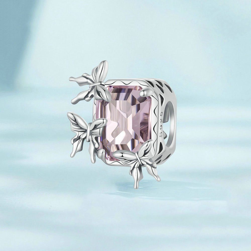 und Halsketten), (1-tlg., Rosa Schmetterling Geschenke für POCHUMIDUU Bead für Armband diy Silber Menschen 925 Armbänder Sterling liebe Perlen Perlen