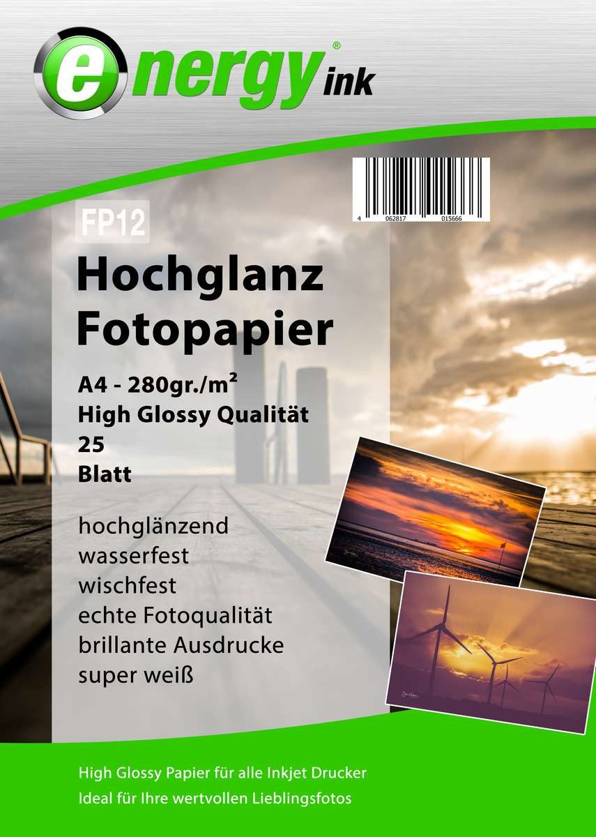 Energy-ink Fotopapier FP12, FP12 Premium - 280g glossy - 25 Blatt A4