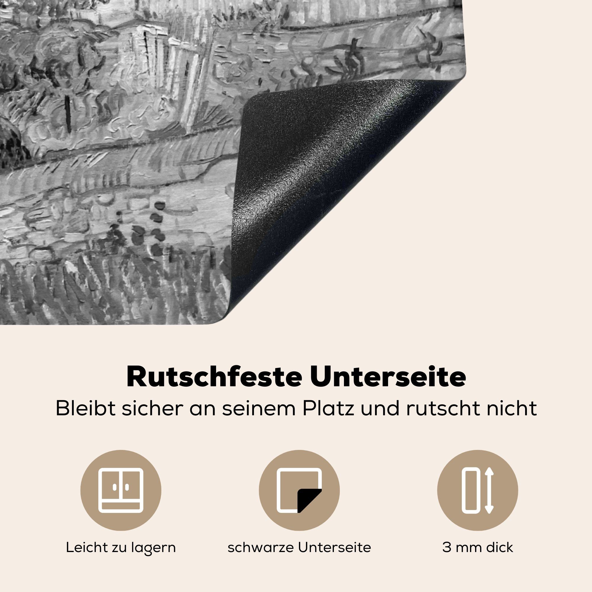 Herdblende-/Abdeckplatte Weiß, (1 Haus Induktionsmatte - Vinyl, - Gogh cm, 59x52 für Vincent Auvers bei van küche, MuchoWow tlg), die - Ceranfeldabdeckung Schwarz