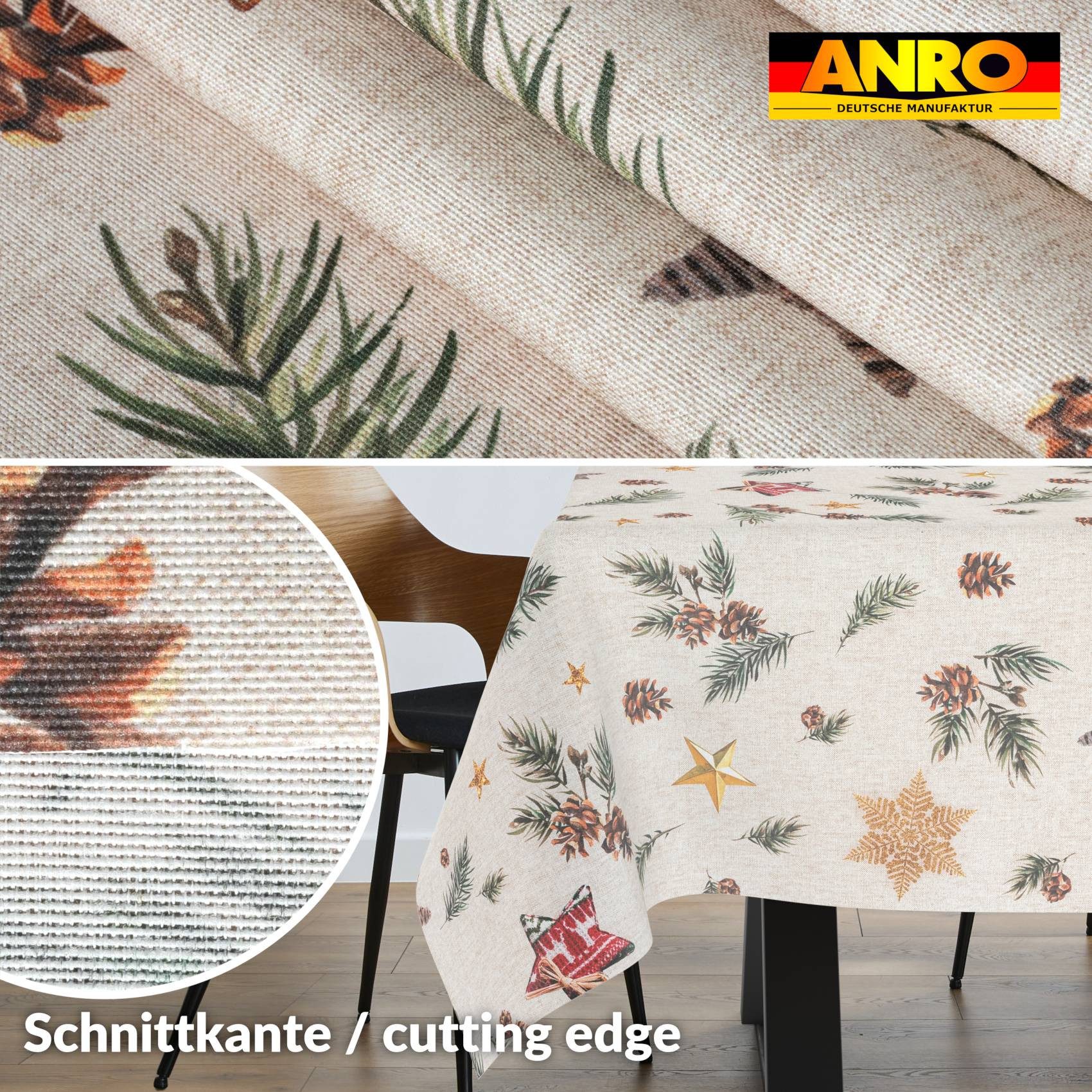 ANRO Tischdecke pflegeleicht Weihnachten Tischtuch Christmas Tannenzapfen T günstig online kaufen