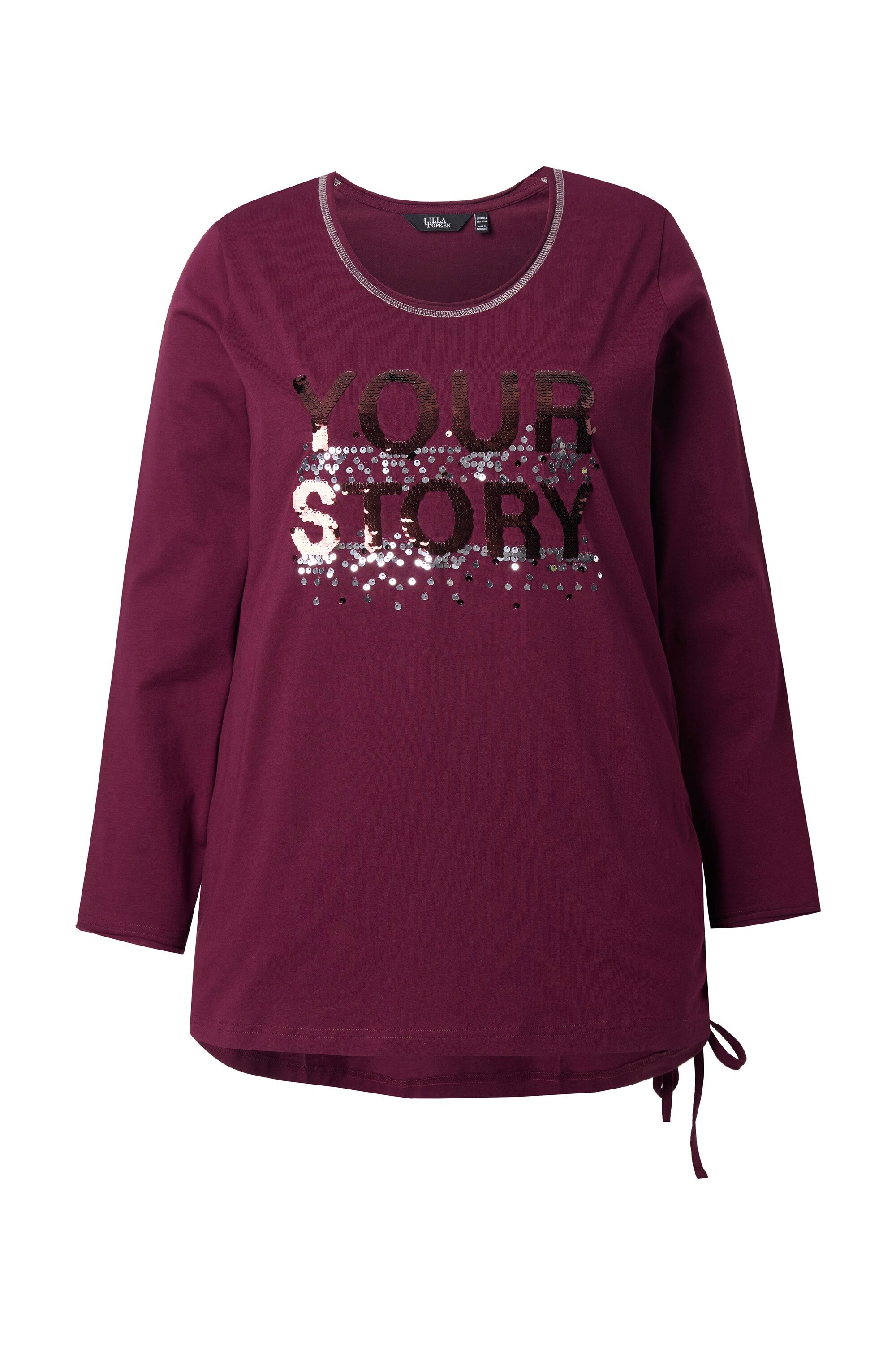 Ulla Popken Longsleeve Shirt Pailletten-Schriftzug Classic Rundhals günstig online kaufen