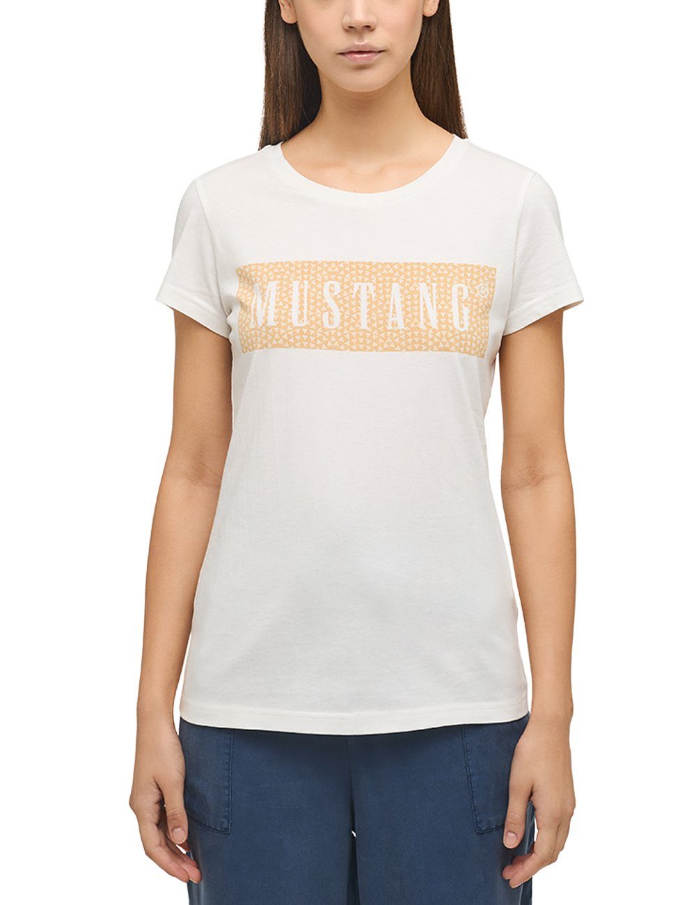 T-Shirt Mustang MUSTANG Print-Shirt Kurzarmshirt offwhite