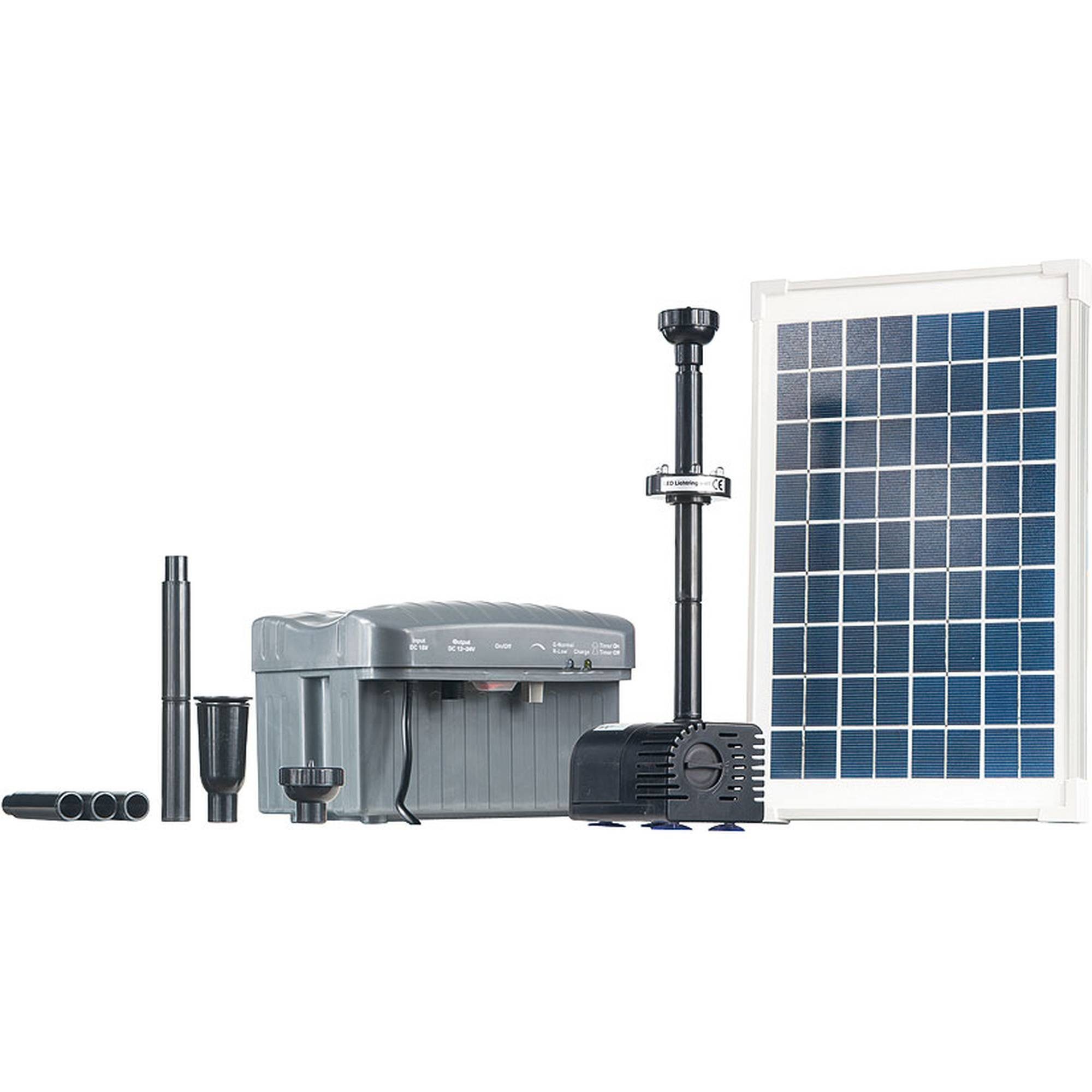 Heissner Springbrunnenpumpe Heissner Solar-Teichpumpen-Set 750 l/h mit LED (Komplett-Set)