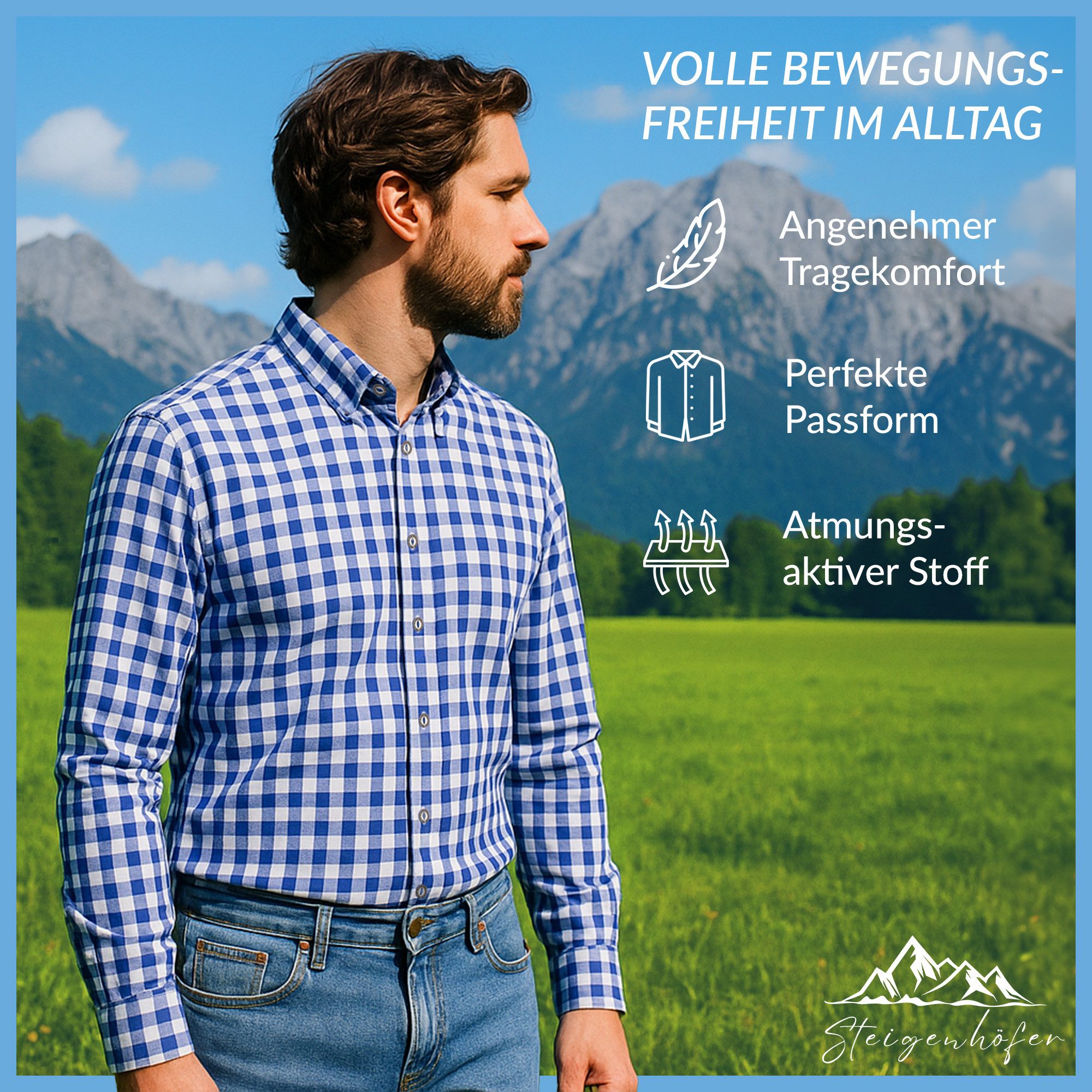 Steigenhöfer Manufaktur Trachtenhemd Herren Langarm - Basti - Traditionelle günstig online kaufen