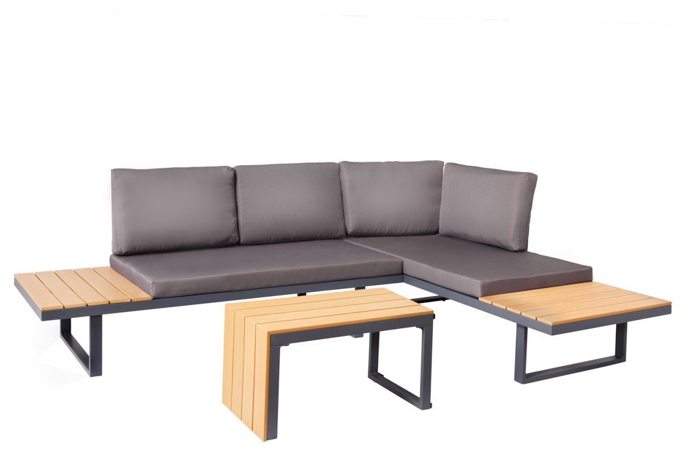 riess-ambiente Sitzgruppe IBIZA MODULAR LOUNGE 250cm anthrazit / grau / natur, (Set, 3-tlg), Gartenmöbel-Sets · wetterfest · Lounge · Outdoor · inkl. Sofa & Tisch