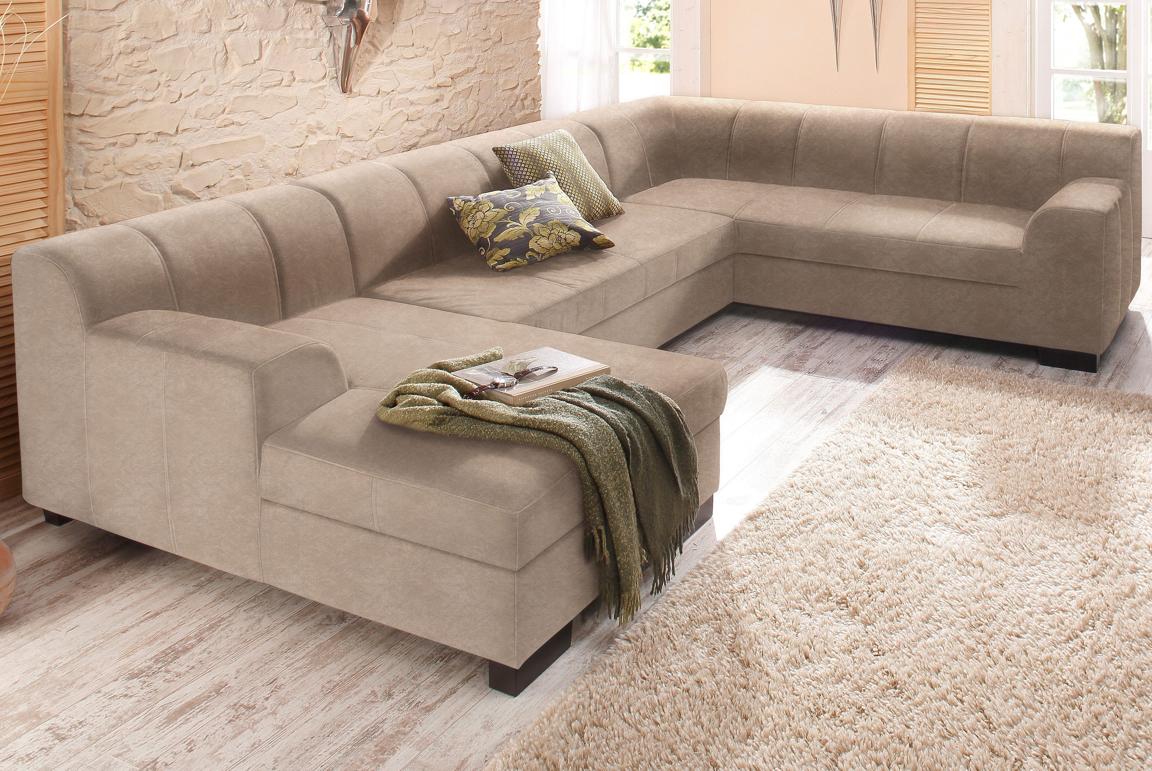 Home affaire Wohnlandschaft Falk klare Linien, zeitlos und komfortabel, U-Form, mit Federkern und wahlweise mit Bettfunktion