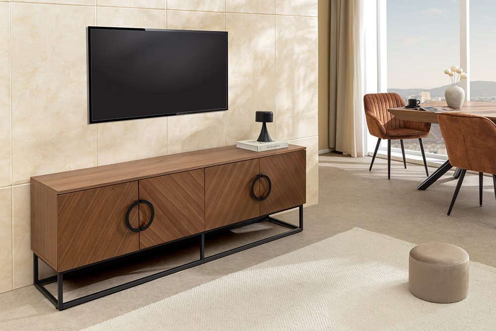 riess-ambiente Lowboard GRANDEZZA 180cm braun schwarz – Walnuss, Metall, Industrial, Furnier (Einzelartikel, 1 St), TV-Schrank mit Türen & Fächern – ideal für Wohnzimmer im Loftstil