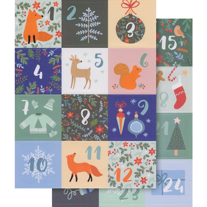 Artemio Sticker Sticker Adventszahlen Woodsy Christmas (24-tlg) 24 Stück