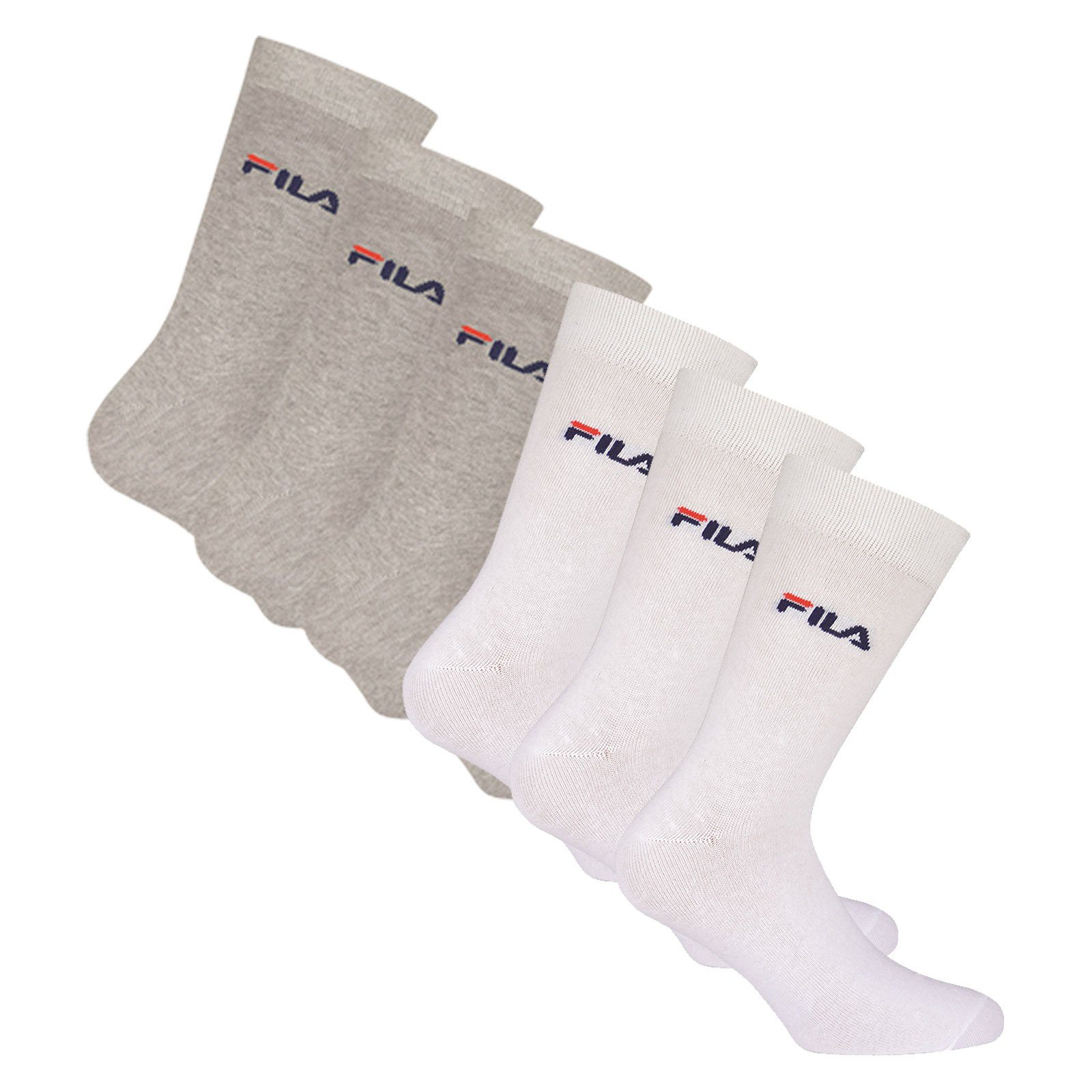Fila Sportsocken Unisex Socken, 6er Pack - Crew Socks, Strümpfe Grau/Weiß