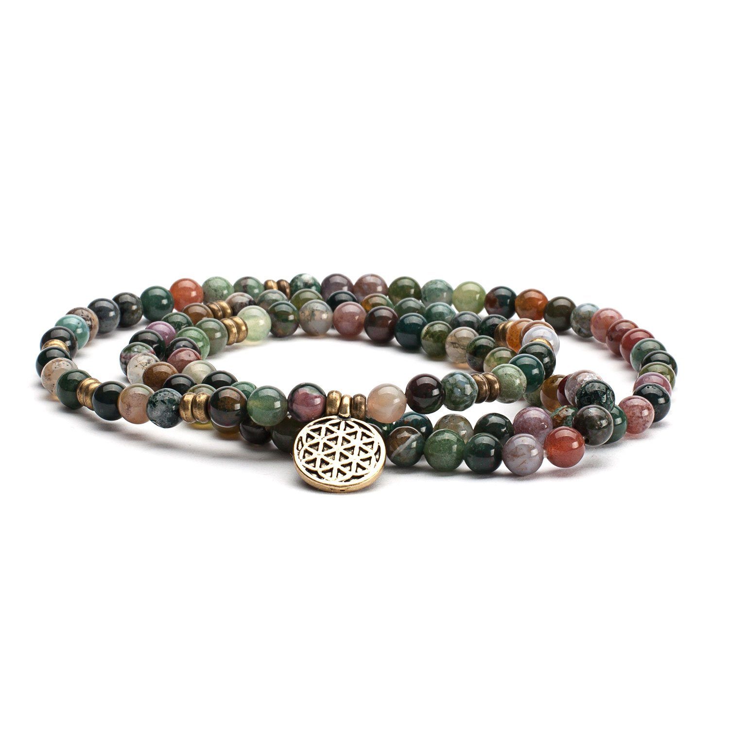 bodhi Perlenarmband Mala Armband mit mehrfarbigem Achat, Modeschmuck