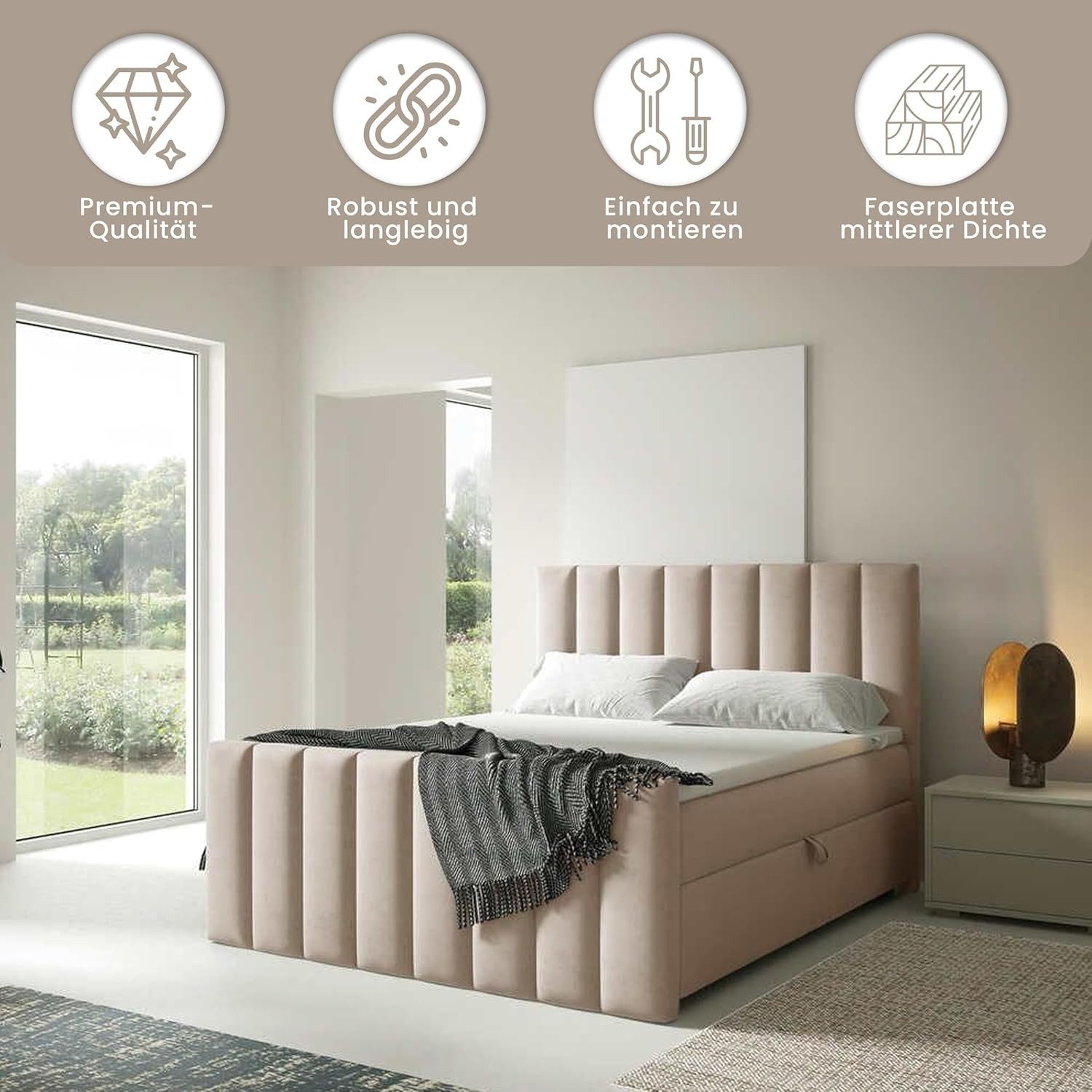 Best for Home Boxspringbett Trinity K10 mit Stauraum, Bonellmatratze & Komfort-Topper T30 (140x200 160x200 180x200 200x200 cm), Verschiedene Liefermöglichkeiten, TOP Preis-Leistungs-Verhältnis