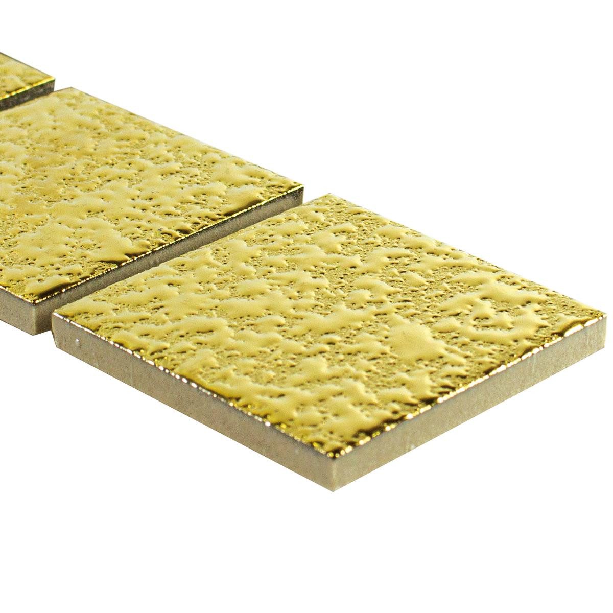 Mosafil Mosaikfliesen Keramikbordüre McLeod Gehämmert, Keramik 30.500x4.800, gold, Verlegefertig auf ein Netz geklebt