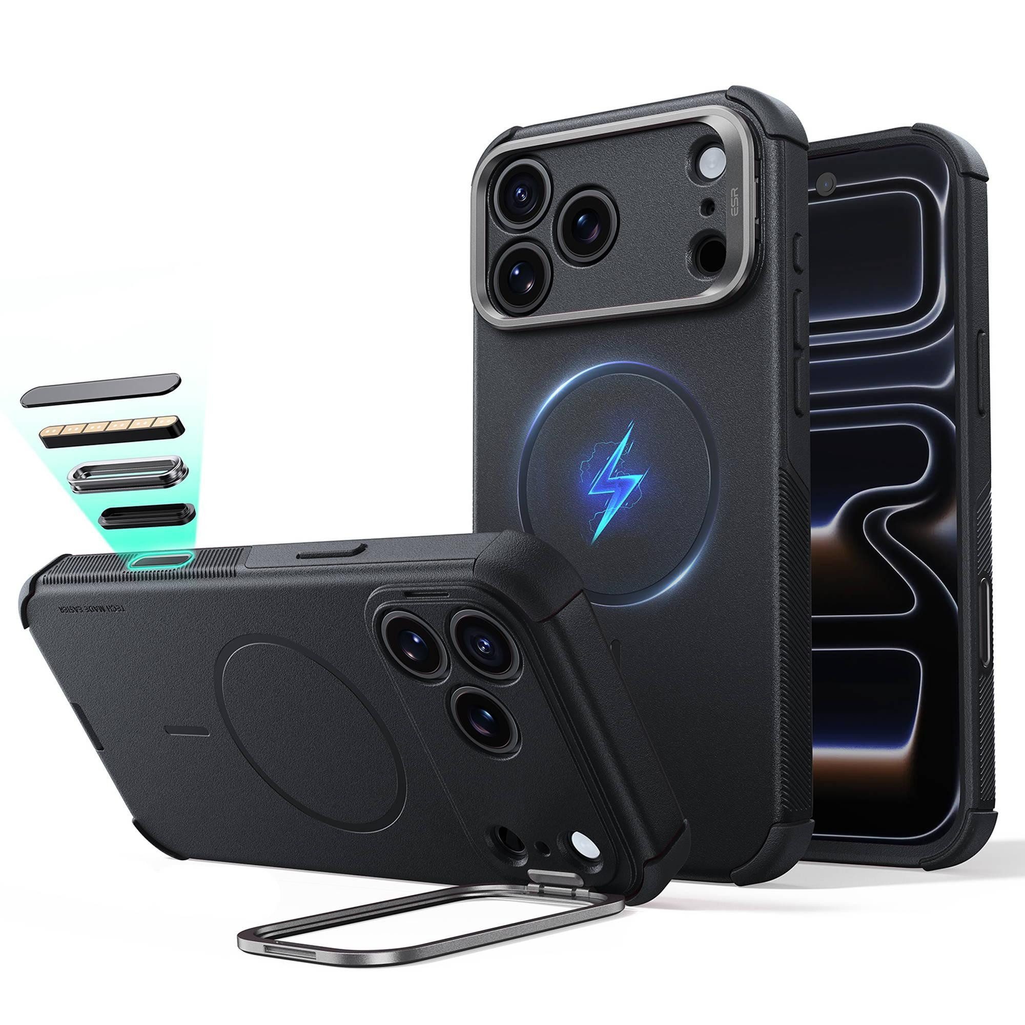 ESR Handyhülle Cyber Tough Magnet Case Stash Stand für das iPhone 18 Pro Max, 8m Fallschutz, zwei Modi Ständer, Kamerasteuerungstaste