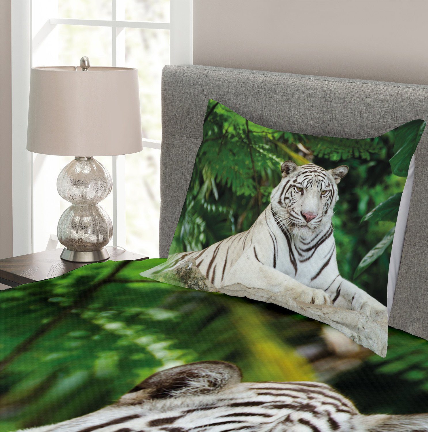 Tagesdecke Set mit Kissenbezügen auf Tiger Abakuhaus, Felsen Albino Waschbar, Bengal-Katze
