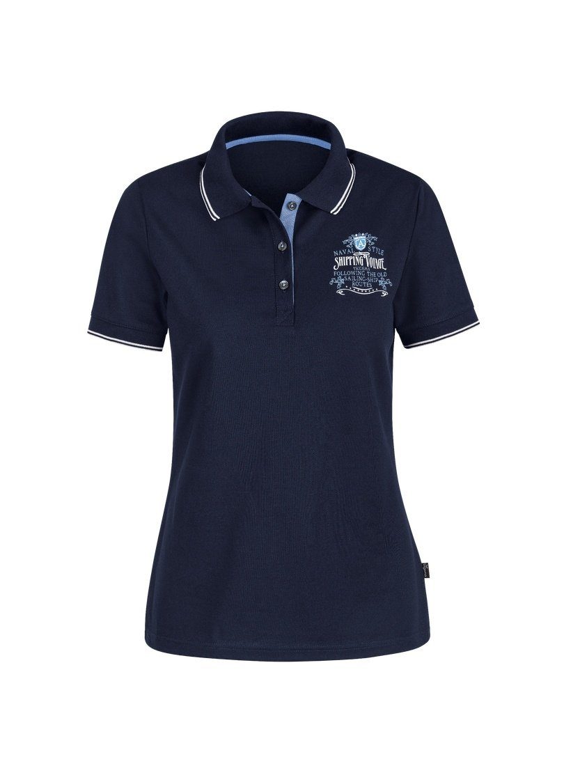 Trigema Poloshirt mit Poloshirt navy maritimem TRIGEMA Druckmotiv