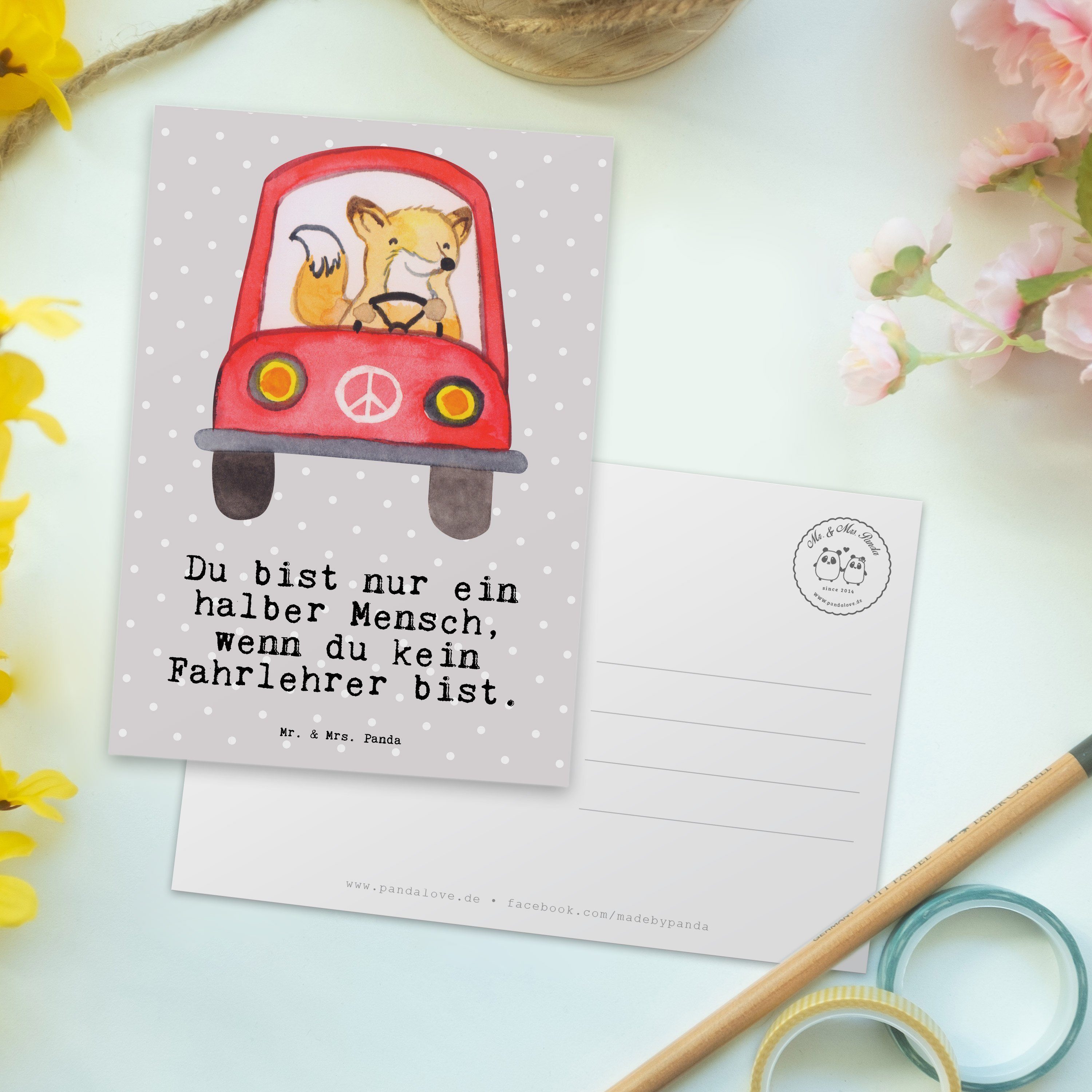 Mrs. Panda Fahrlehrer - mit Postkarte Pastell Geschenk, Einladung & Mr. Herz - Ausbildung, Grau