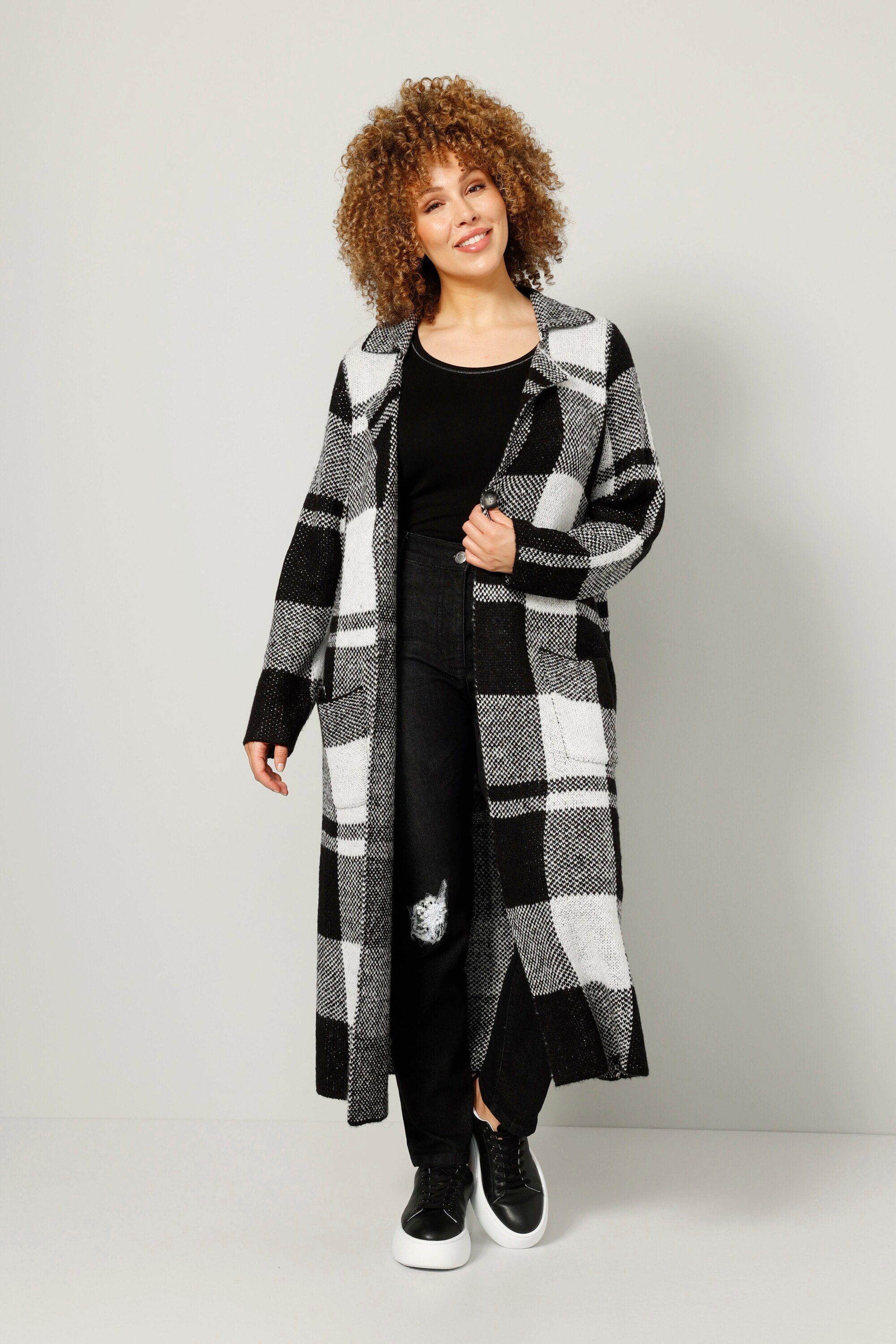 MIAMODA Strickjacke Long-Strickmantel Karo Revers