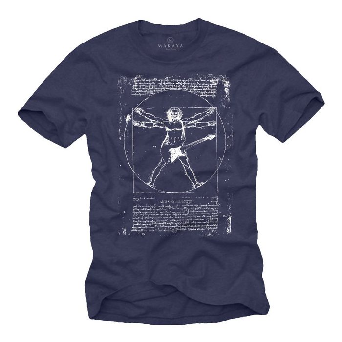 MAKAYA Print-Shirt Gitarre Herren Musik Bandshirt Da Vinci T-Shirt Geschenk Männer Jungs Frontprint aus Baumwolle