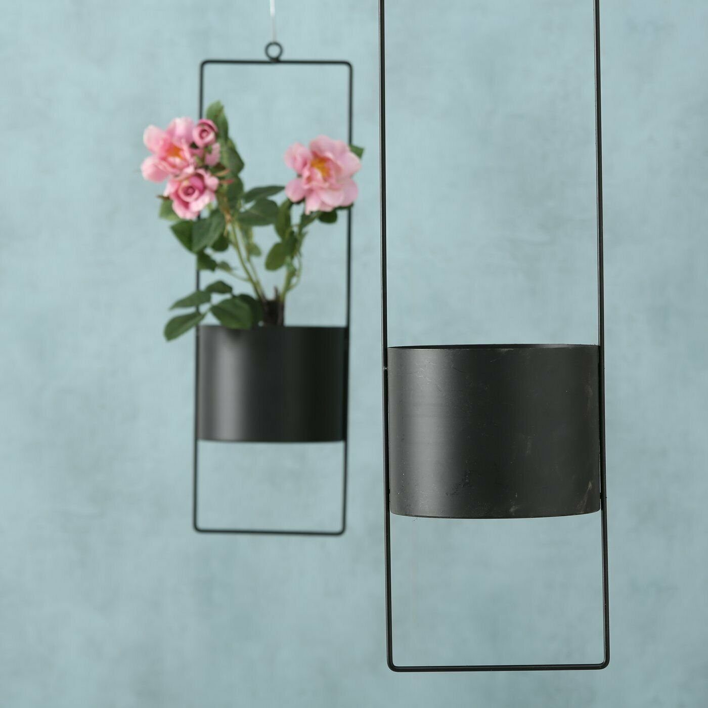 Meinposten Blumenampel 2er SET Blumentopf Hängetopf Metall schwarz (2er Set), 2er Set