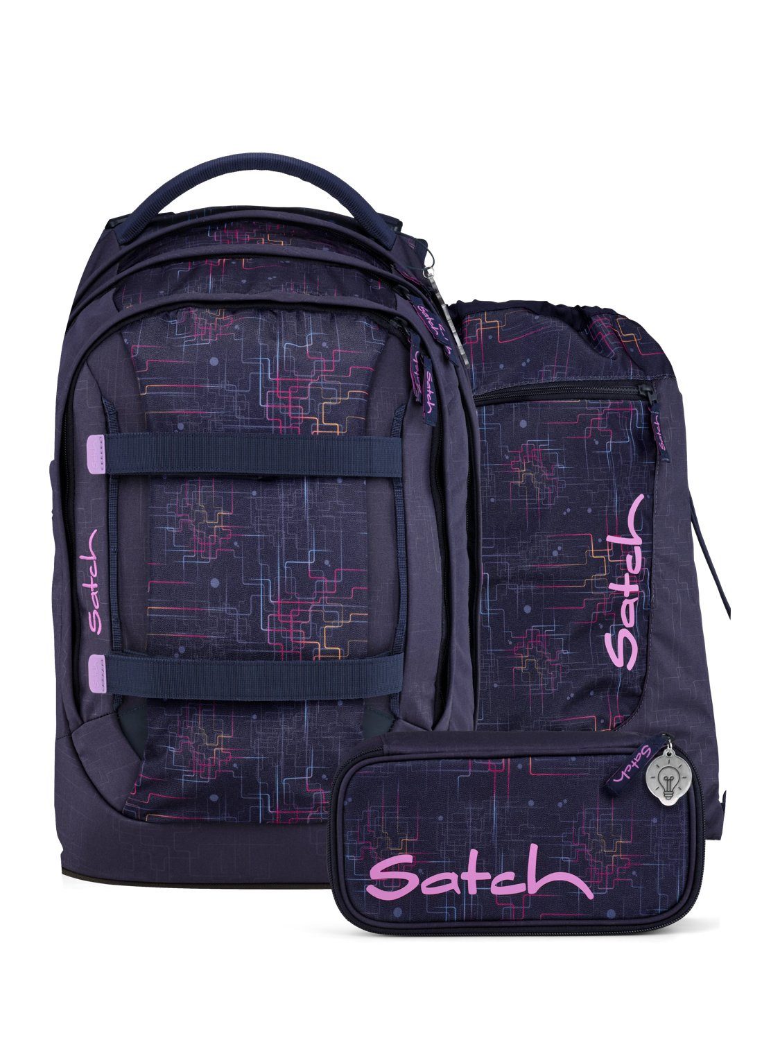 Satch Schulrucksack pack set (6-tlg), größenverstellbares Rückensystem