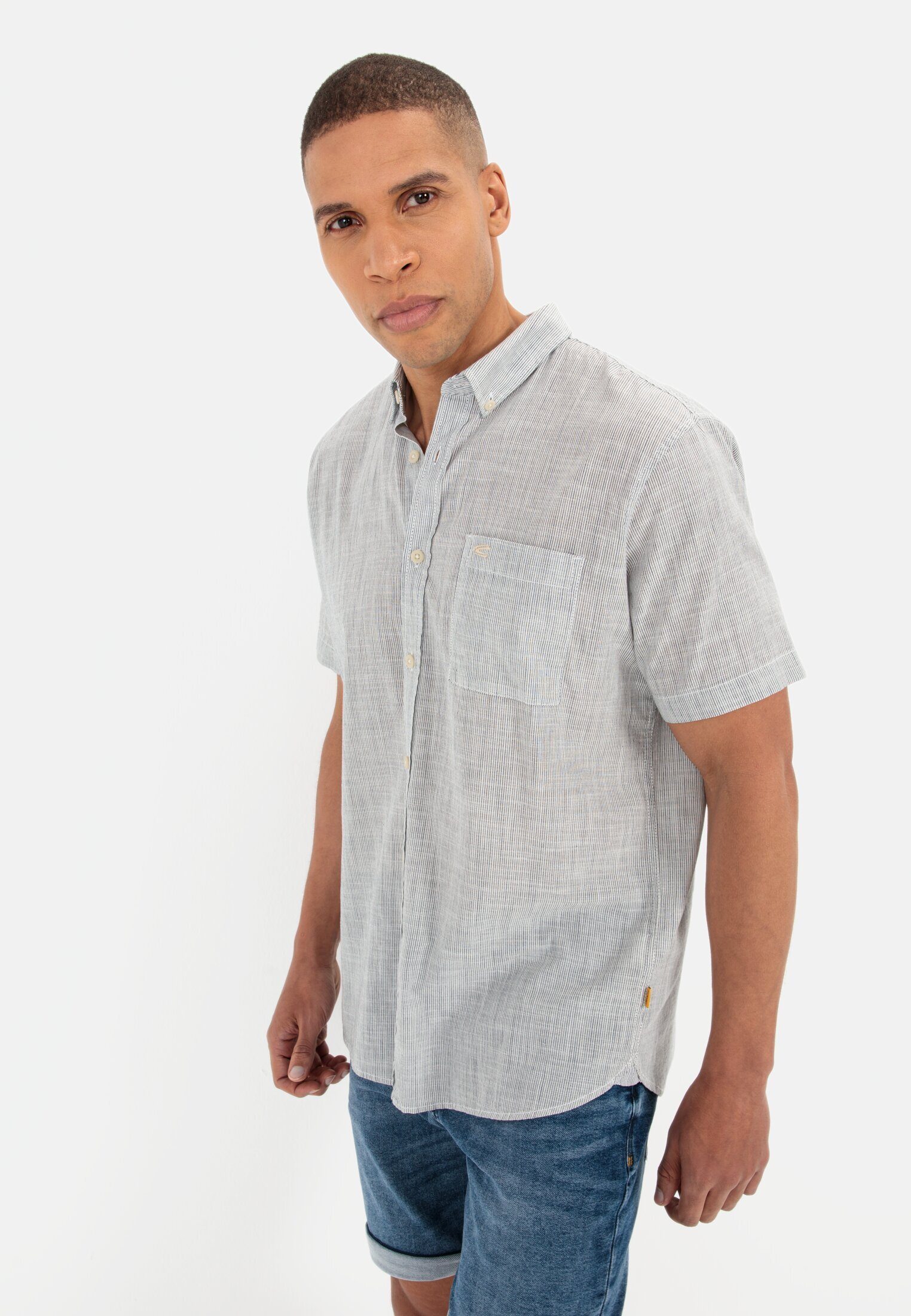 camel active Kurzarmhemd mit feinem Streifenmuster Kurzarm Button-Down Button-Down
