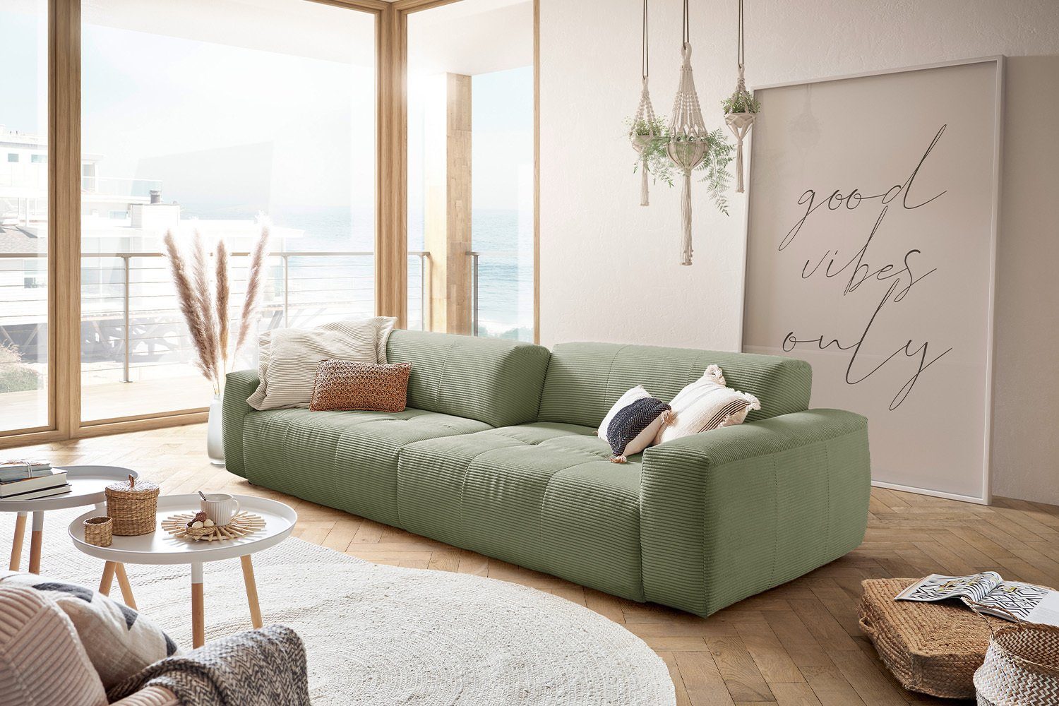 KAWOLA 3-Sitzer PALACE, Big Sofa mit Sitztiefenverstellung Cord versch. Farben olivgrün