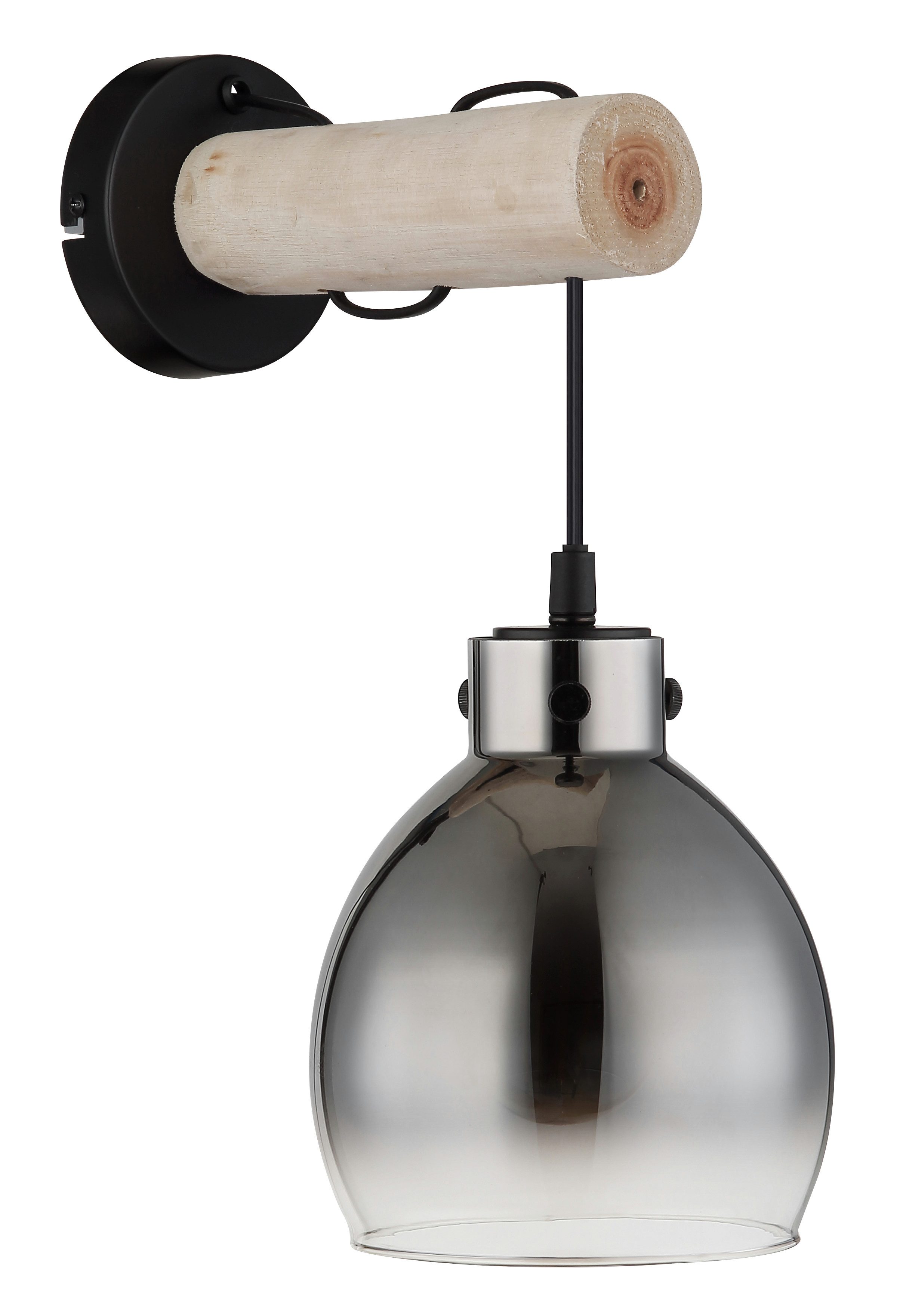 GLOBO LIGHTING Wandleuchte RYAN, ohne Leuchtmittel, Wandlampe/Spot/Wohnzimmer/Flur/Glas rauchfarben/Metall/Holz