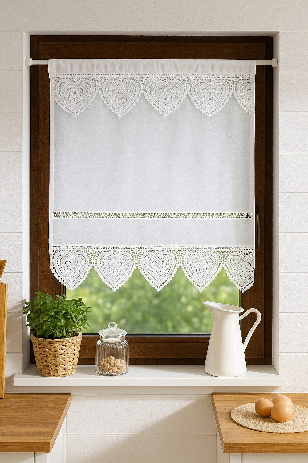 HOSSNER - ART OF HOME DECO Scheibengardine 40x60 cm (1 St), blickdicht, Baumwolle, Vintage, Romantische Stickerei