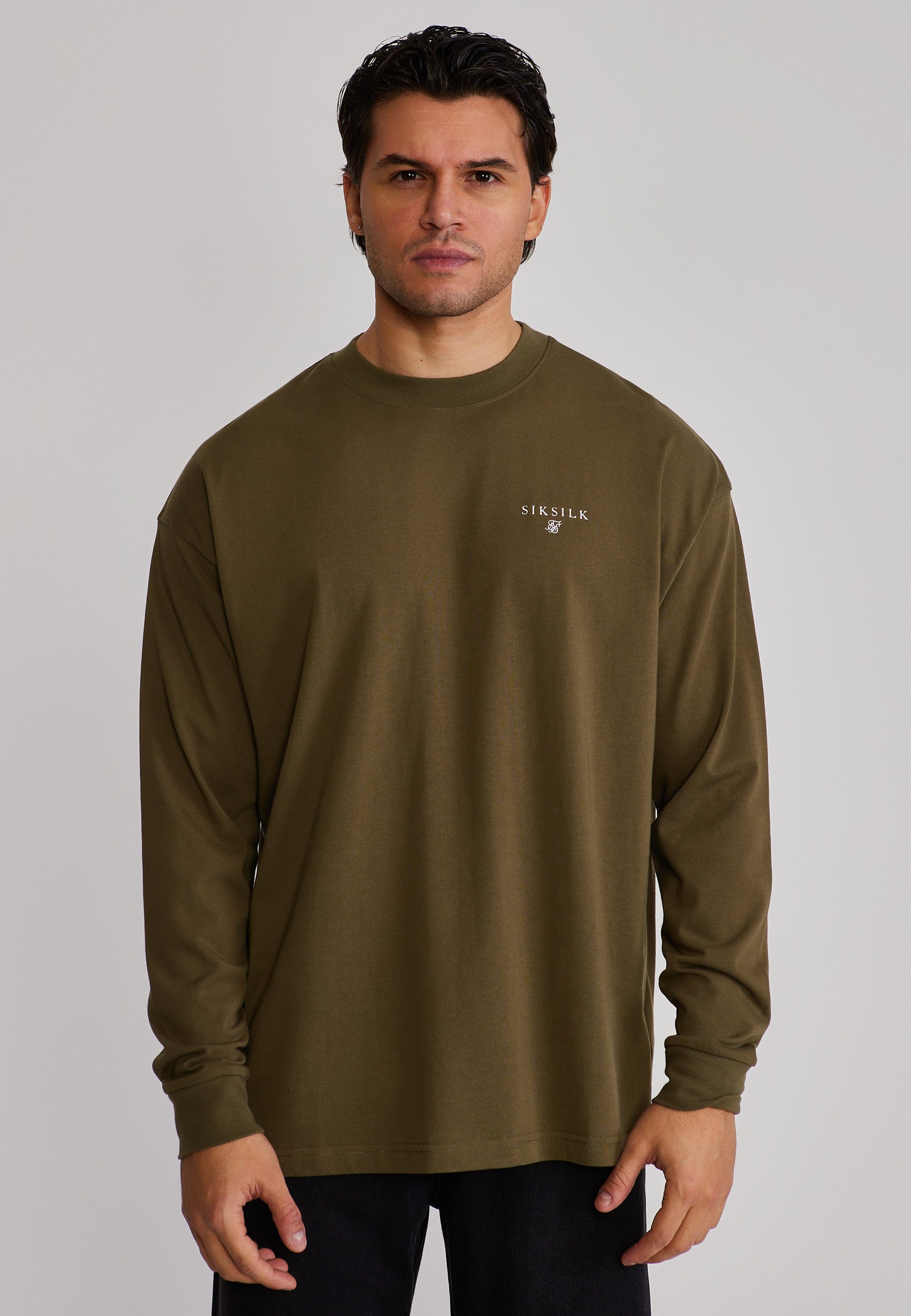 Siksilk T-Shirt SikSilk Herren Khaki Grün Long Sleeve T-Shirt