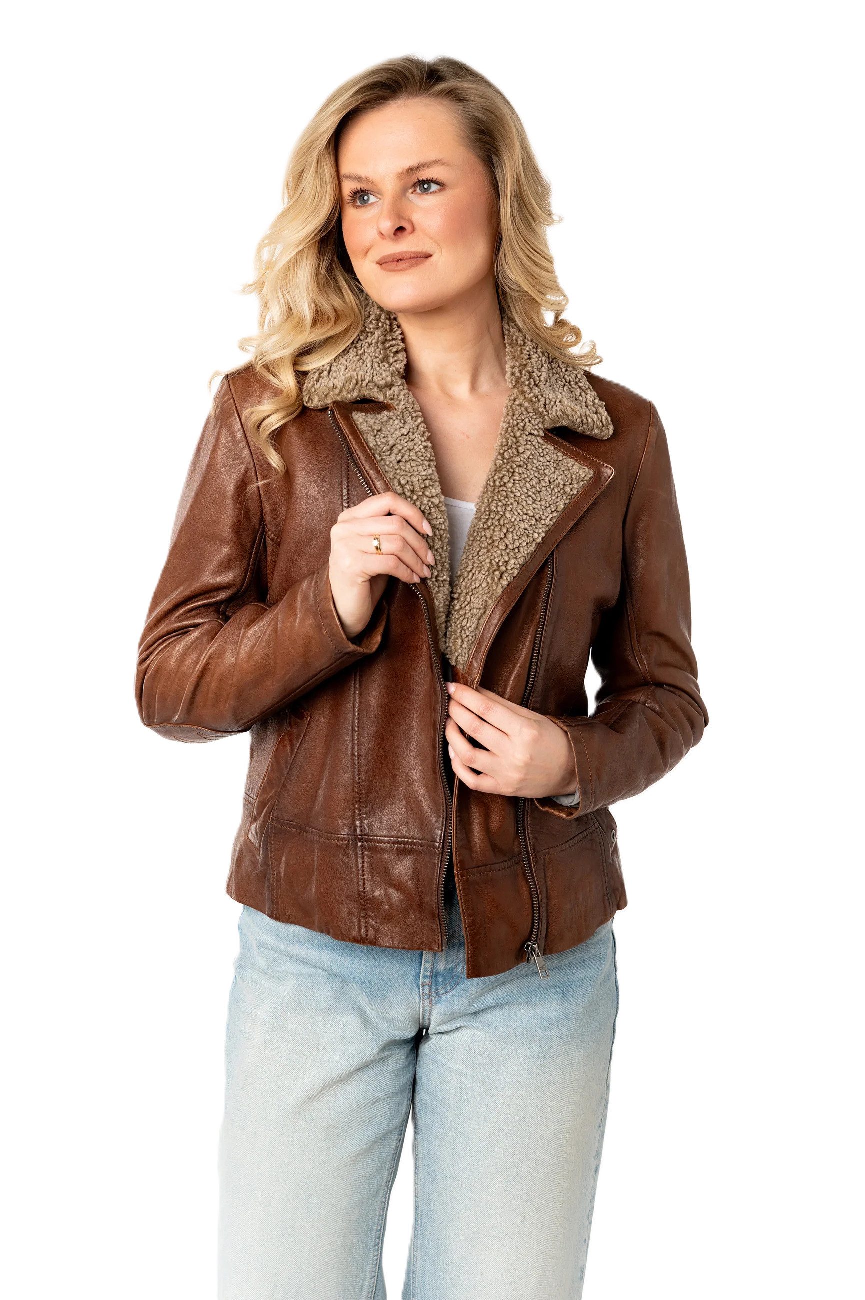 Mauritius Lederjacke MWElora - Echtlederjacke mit Felleinsatz