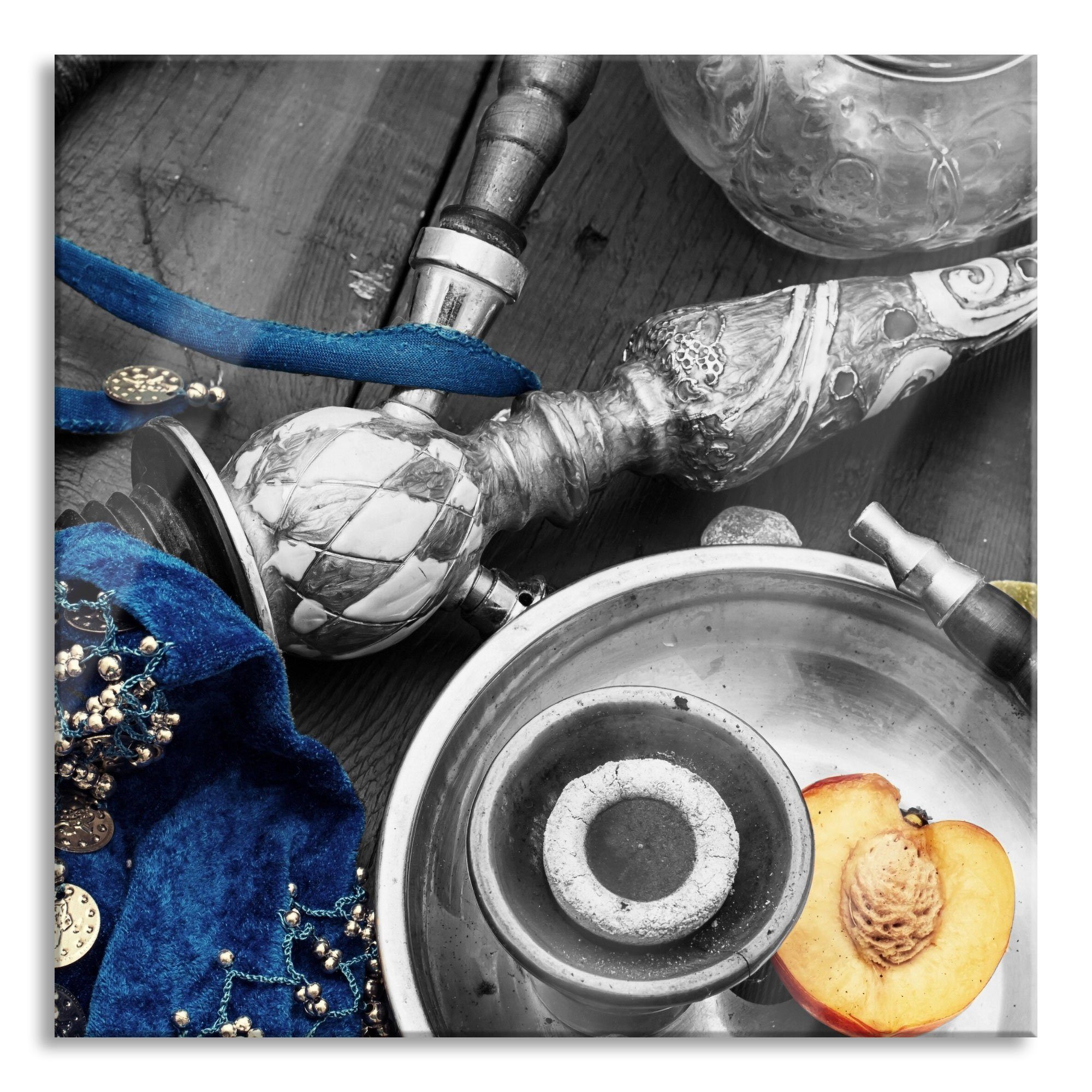 Pixxprint Glasbild Shisha mit Aprikose, Shisha mit Aprikose (1 St), Glasbild aus Echtglas, inkl. Aufhängungen und Abstandshalter