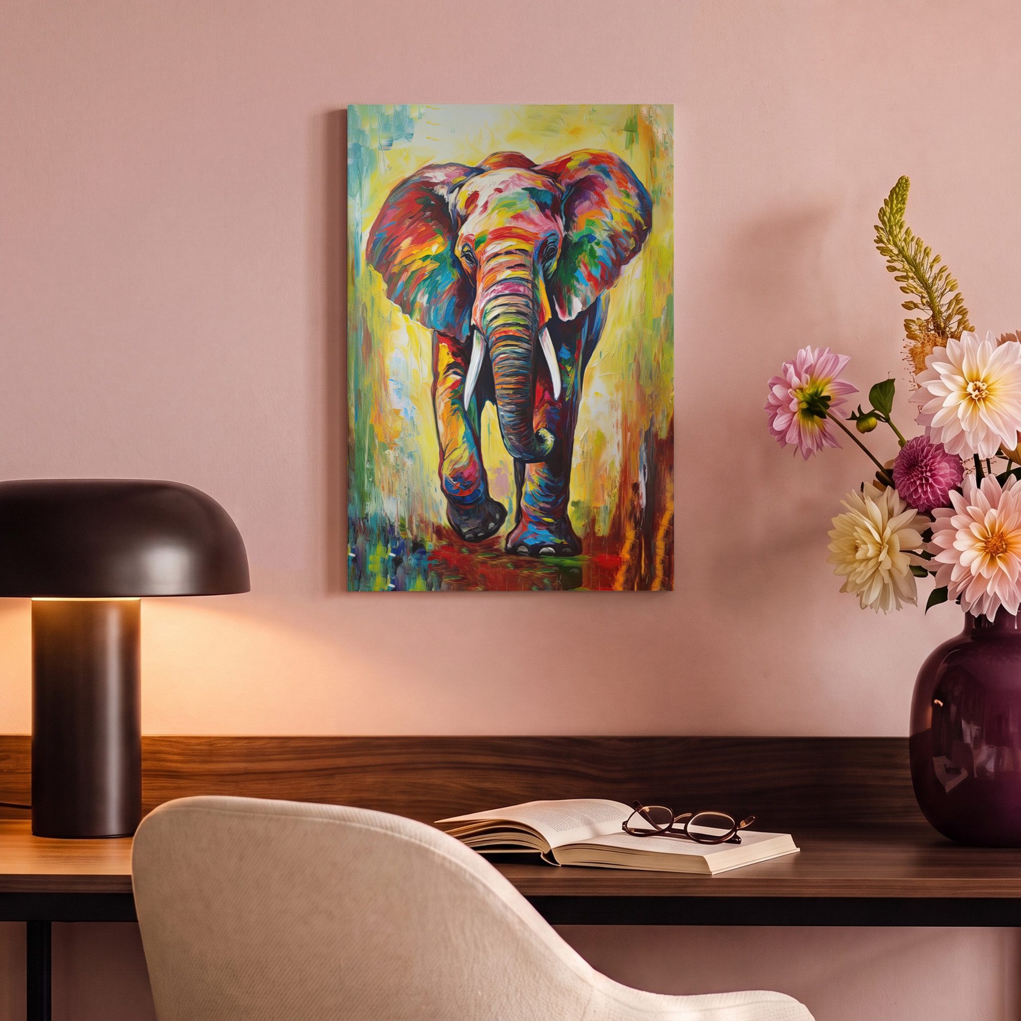 OneMillionCanvasses® Leinwandbild Elefant - Kunst - Malerei - Tiere - Regenbogen, Fotodruck (1 St), Leinwand Bilder Klein, Wand Dekoration Aesthetic 30x20 cm – Bild 4 von 5