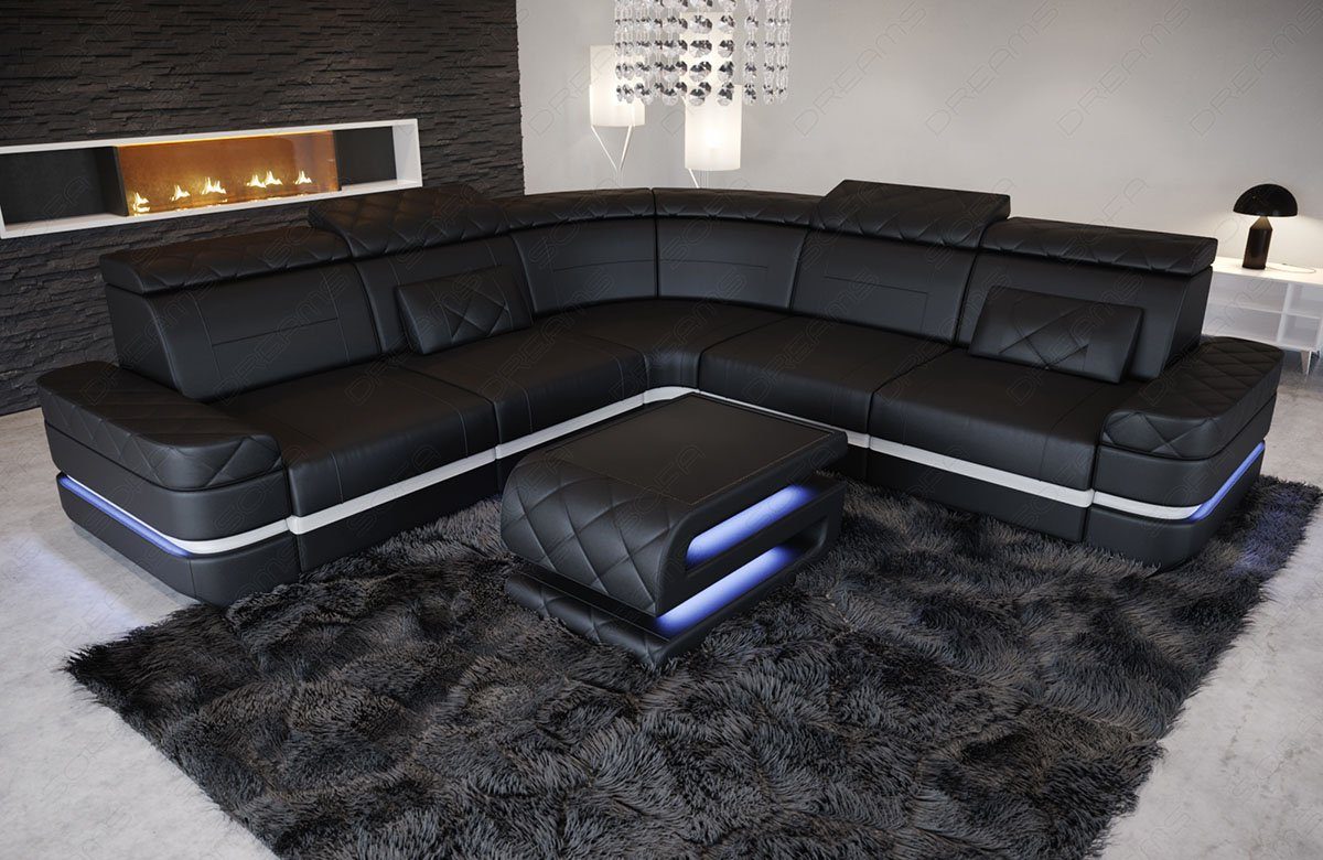 Sofa Dreams Positano Ecksofa Couch L mit Designersofa Ledersofa, LED, Stauraum, Leder Sofa mit Form