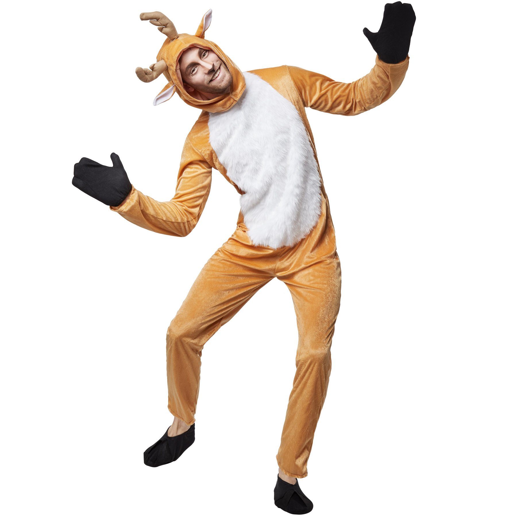 dressforfun Kostüm Unisexkostüm Rasantes Rentier, Overall aus ockerfarbenem Plüschstoff mit Hirschschwanz