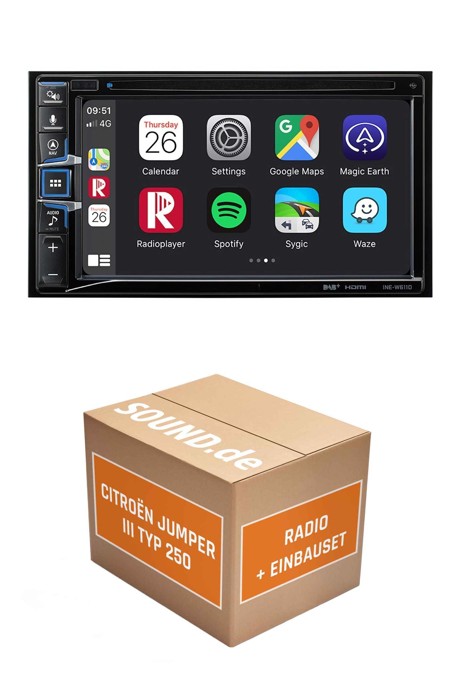 JUST SOUND best choice for caraudio Einbauset Alpine INE-W611D für Citroën Jumper III 250 LFB mit 6 Tasten Autoradio (RDS, AM/FM Radio, Animiertes Display, Freisprecheinrichtung, 2 DIN)