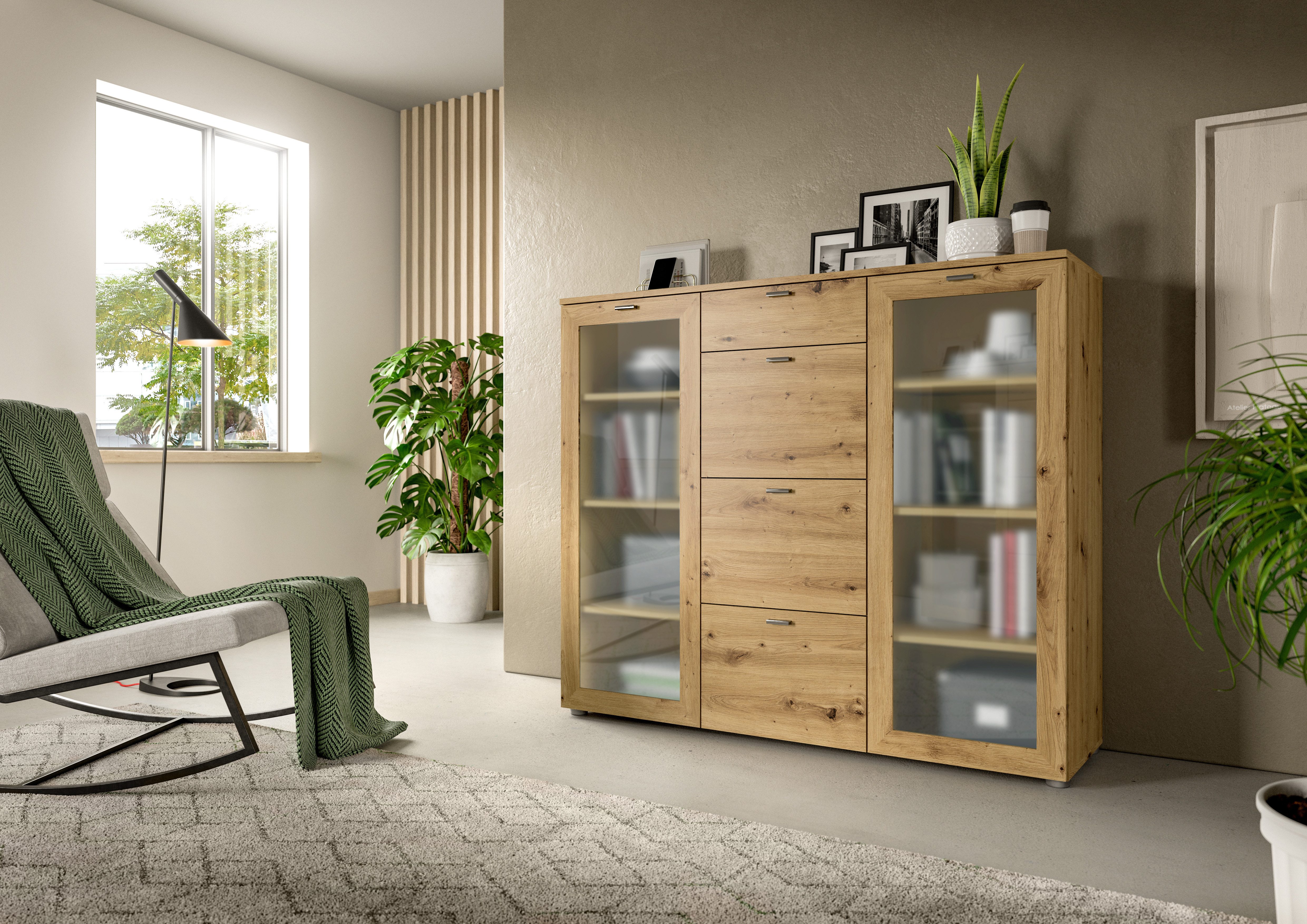 INOSIGN Highboard "Onex, Breite 135 cm, mit Glastür, vielseitig einsetzbar" günstig online kaufen
