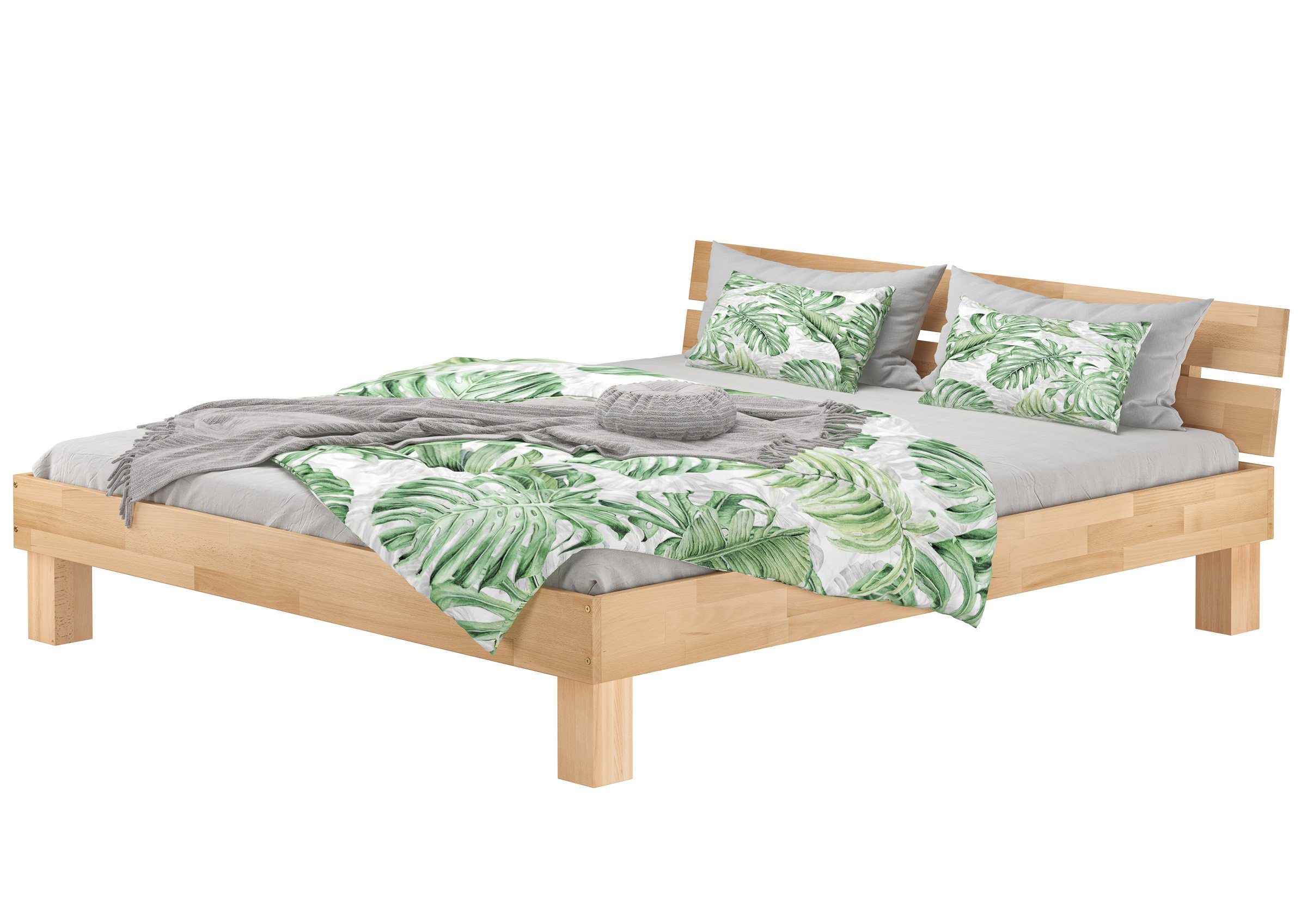 ERST-HOLZ Bettgestell Schönes Doppelbett 180 cm x 220 cm Holzbett in Überlänge Buche Geölt, Buche geölt