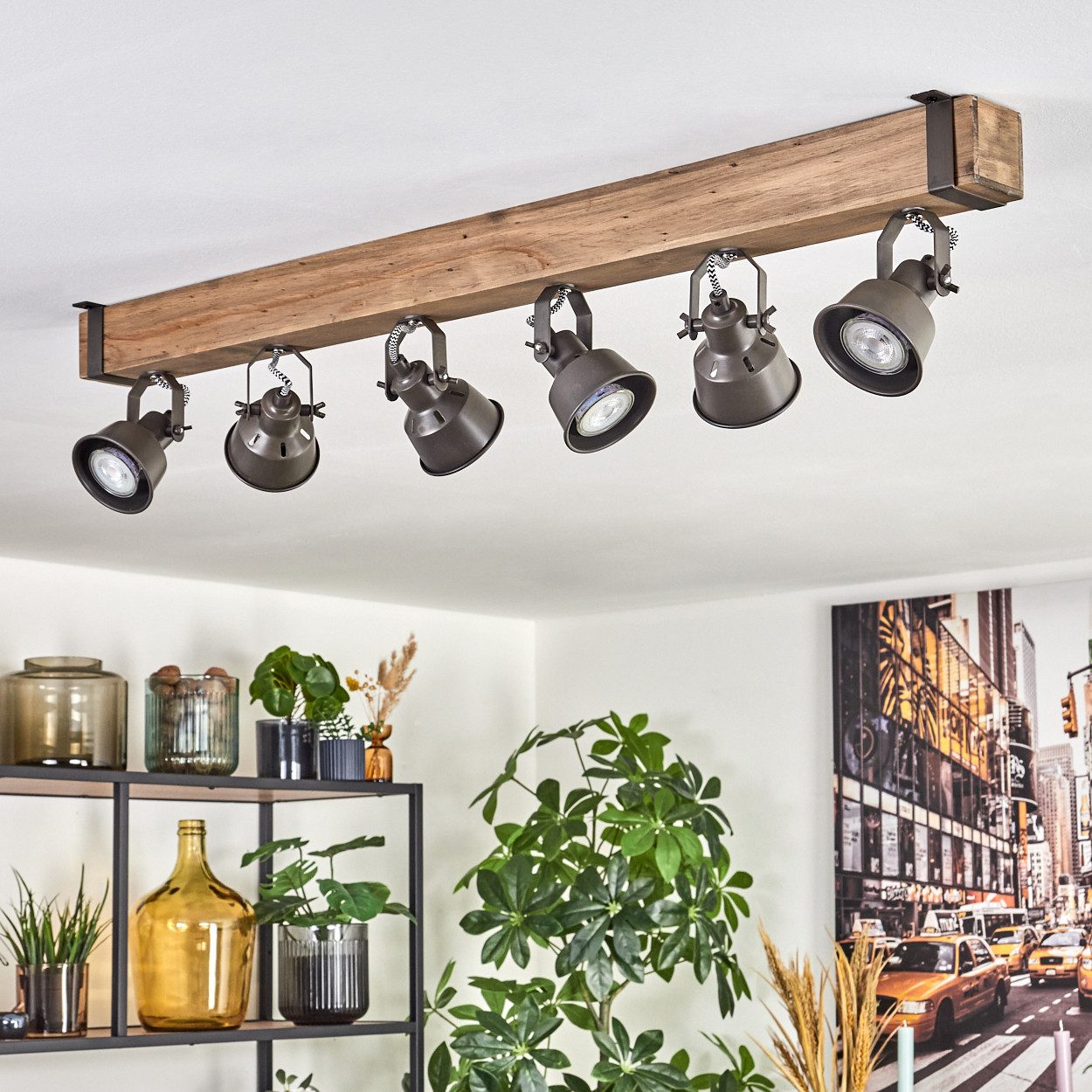 hofstein Deckenleuchte Deckenlampe aus Metall/Holz in Grau/Naturfarben, ohn günstig online kaufen