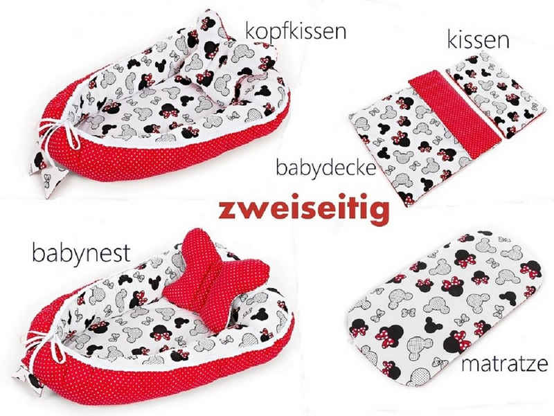 Babyhafen Kuschelnest 5-tlg. Babykokon Kuschelnest Babynest Minnie rote Schleifen Set, (Set, 5-tlg), Made in Europa